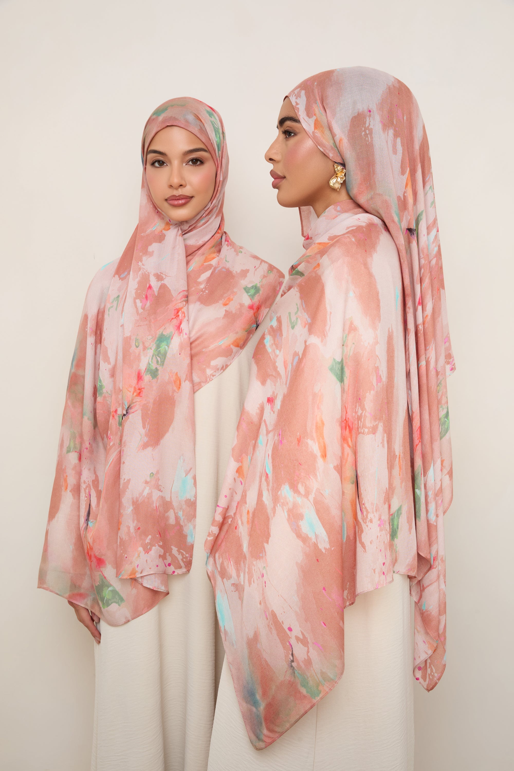 Printed Modal Hijab - Clay Watercolor Hijabs Veiled 