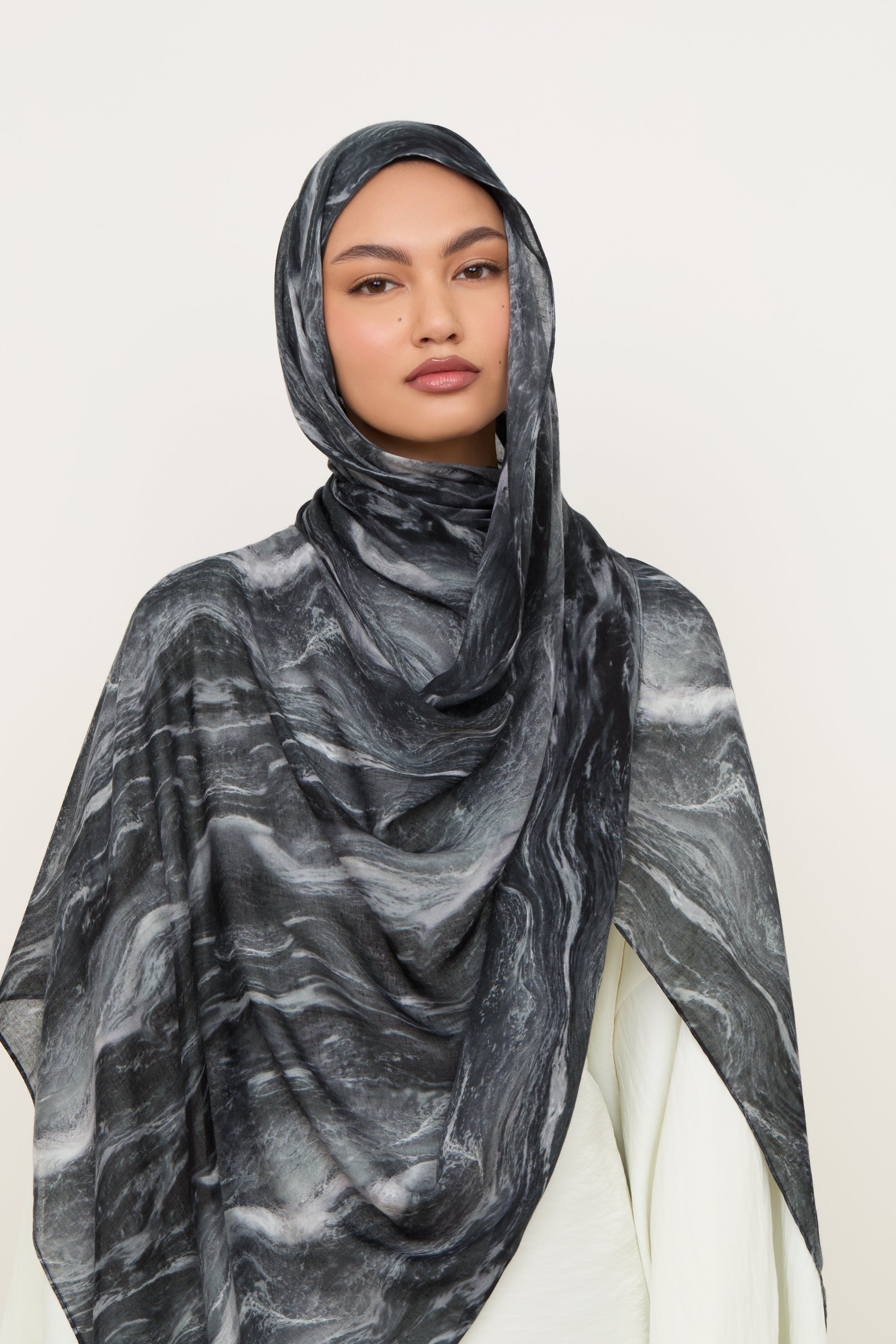 Printed Modal Hijab - Midnight Marble Hijabs Veiled 