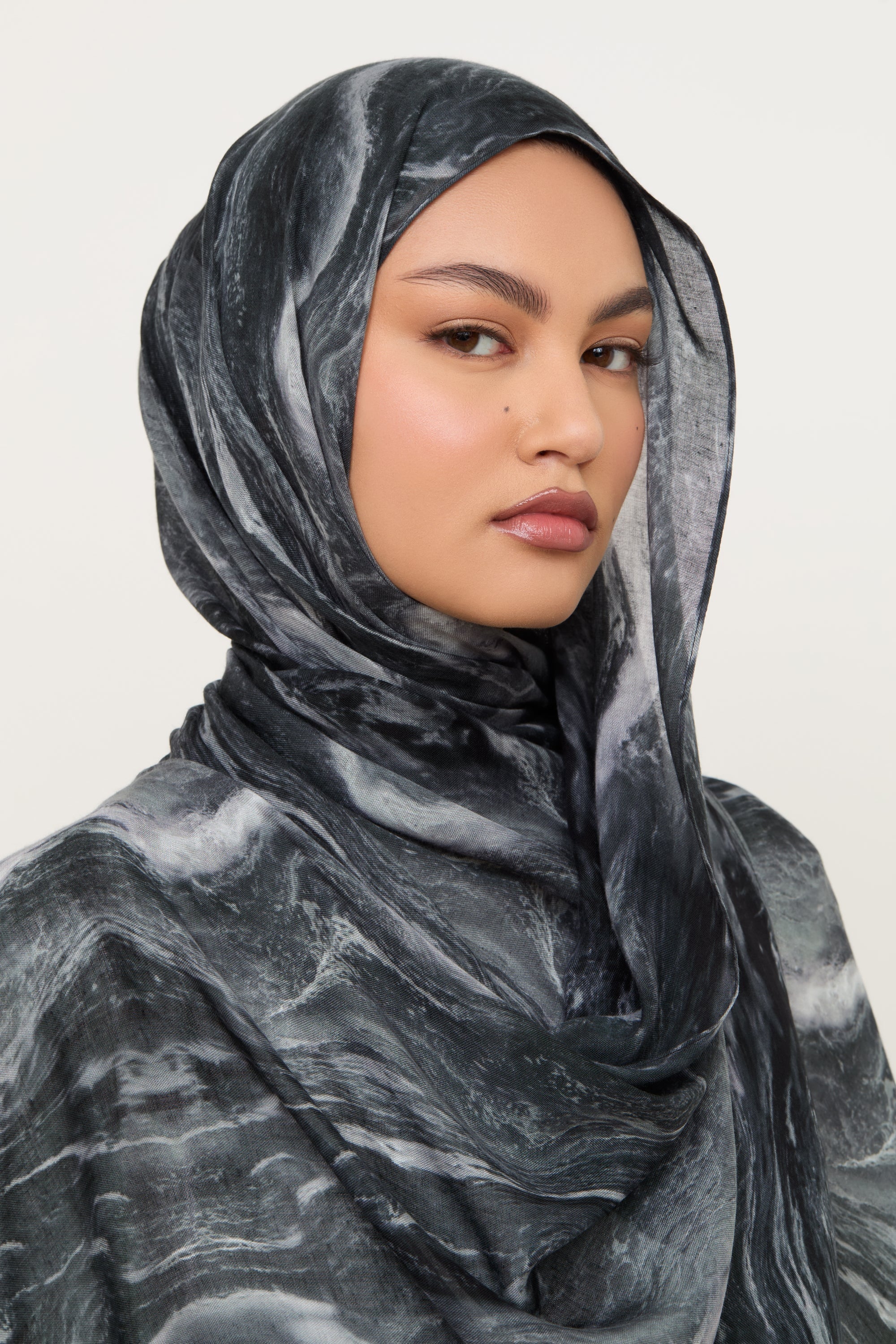 Printed Modal Hijab - Midnight Marble Hijabs Veiled 