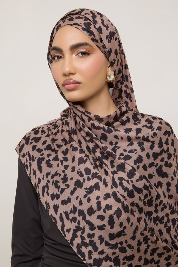Printed Modal Hijab - Mocha Leopard Hijabs Veiled 