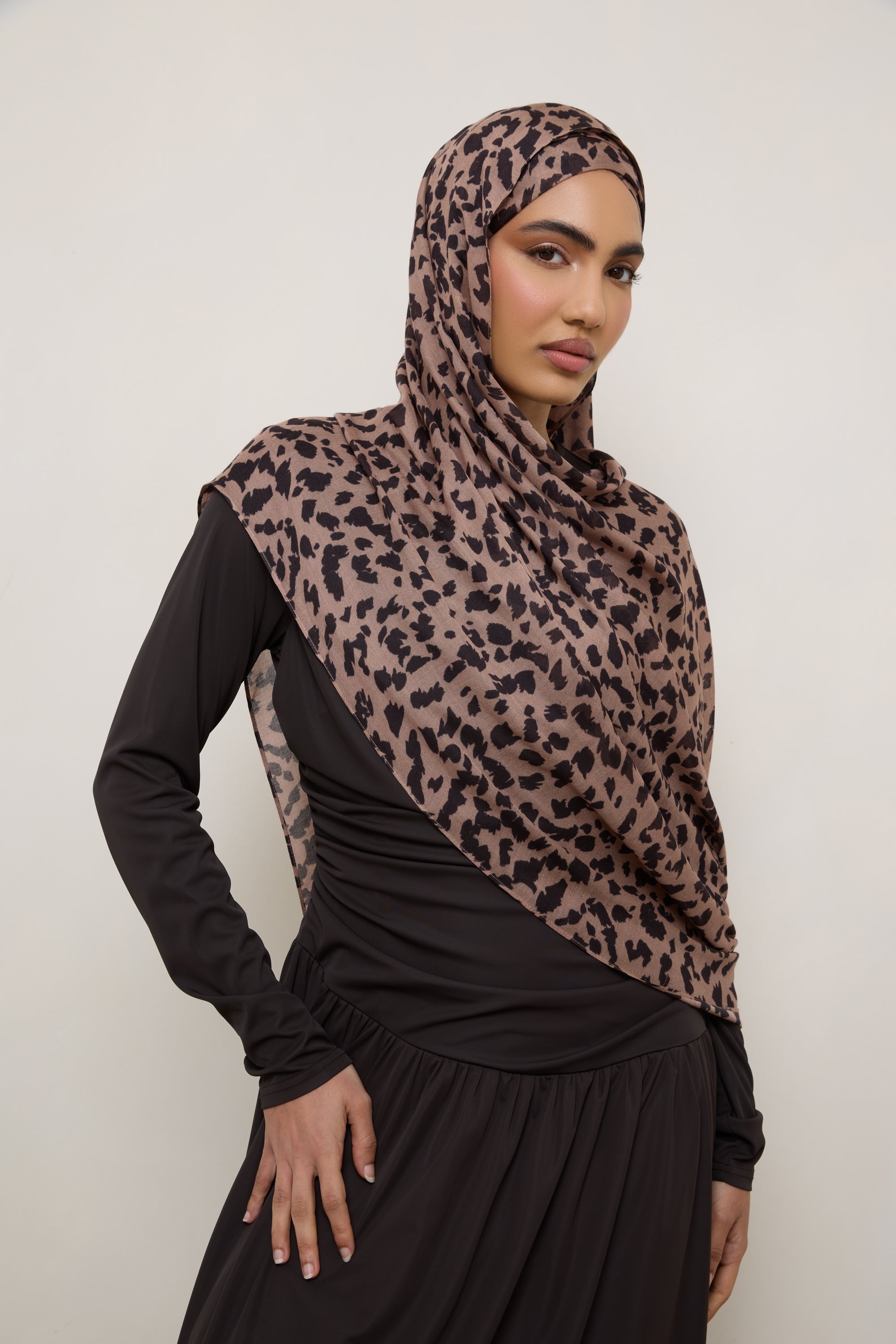 Printed Modal Hijab - Mocha Leopard Hijabs Veiled 