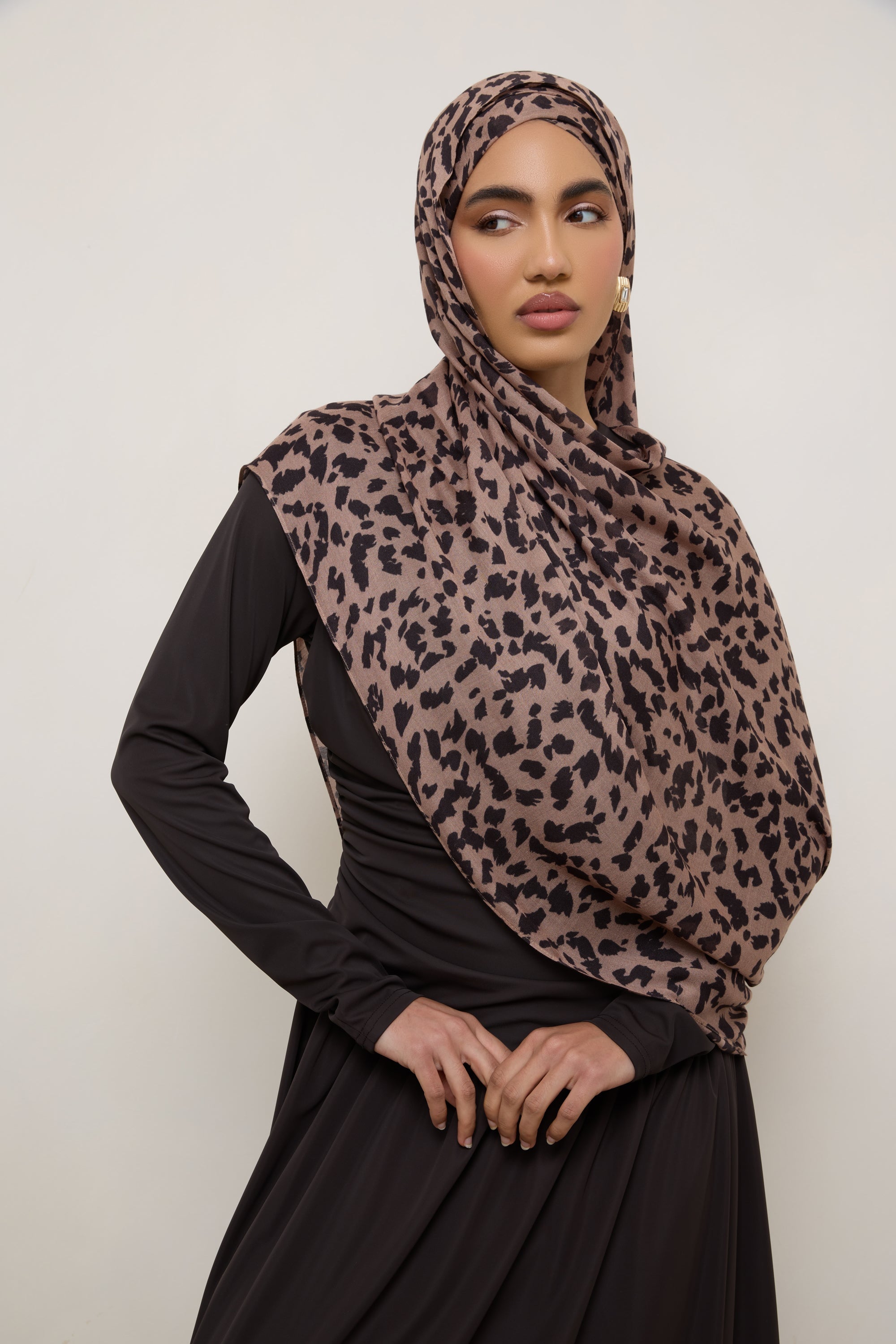 Printed Modal Hijab - Mocha Leopard Hijabs Veiled 