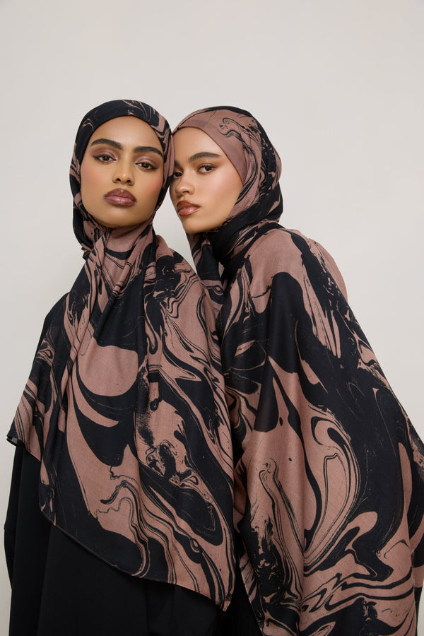 Printed Modal Hijab - Mocha Swirl Hijabs Veiled 