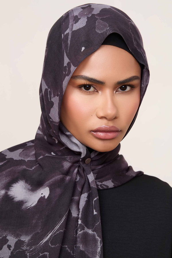 Printed Modal Hijab - Obsidian Fleur Hijabs Veiled 