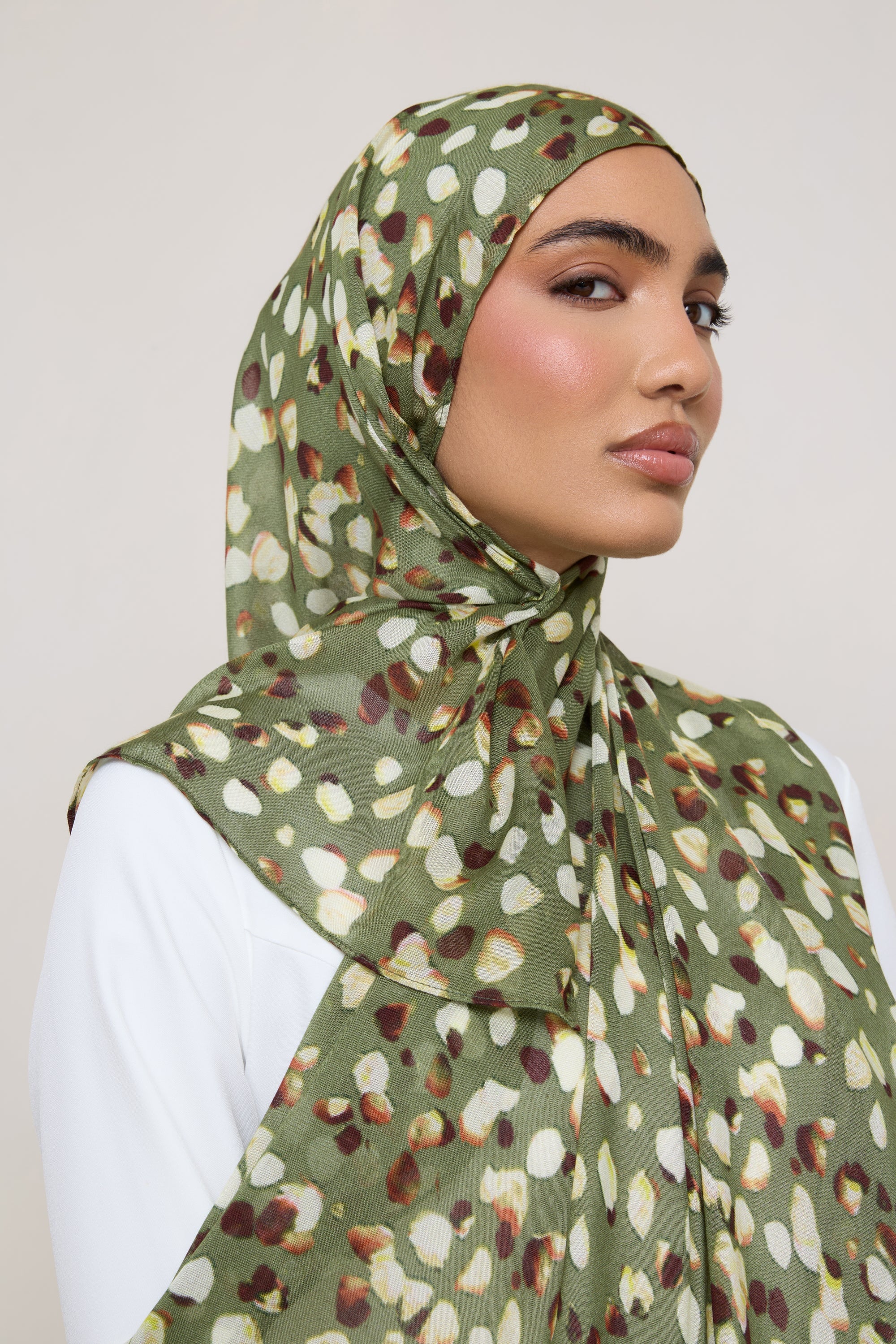 Printed Modal Hijab - Olive Sauvage Hijabs Veiled 