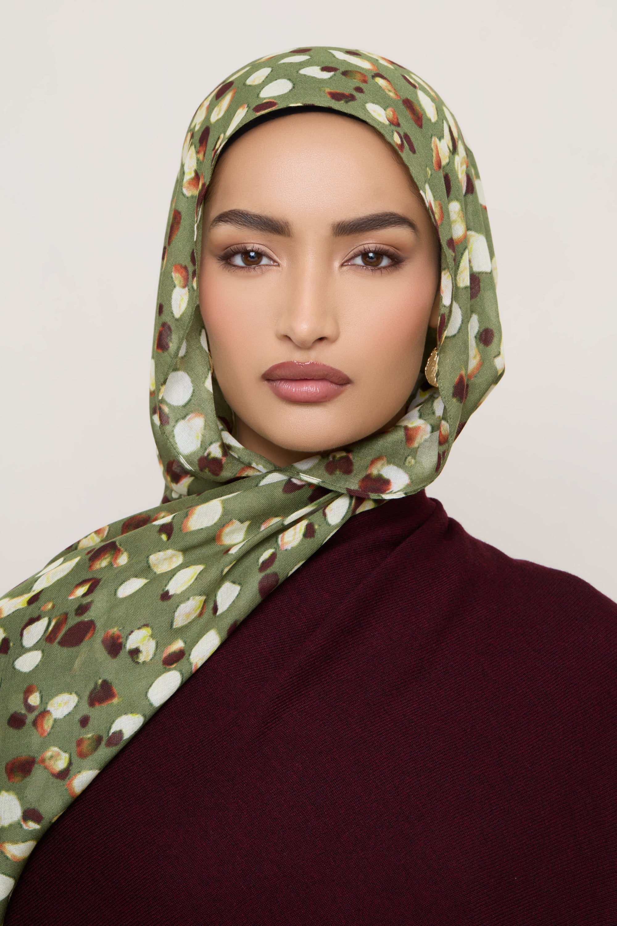 Printed Modal Hijab - Olive Sauvage Hijabs Veiled 