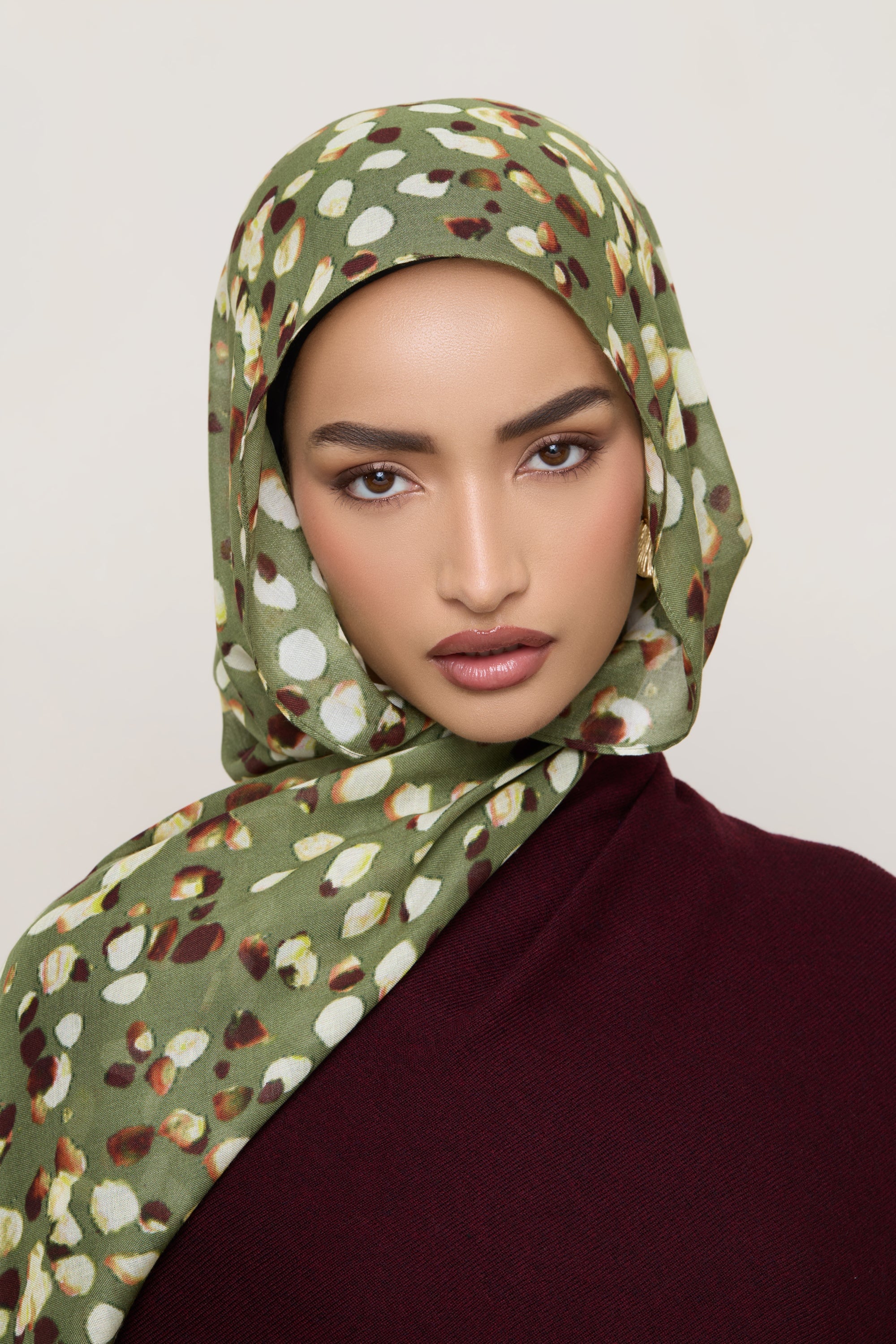 Printed Modal Hijab - Olive Sauvage Hijabs Veiled 