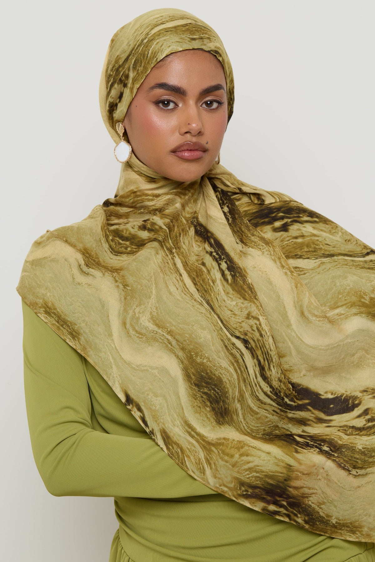 Printed Modal Hijab - Olive Waves Hijabs Veiled 