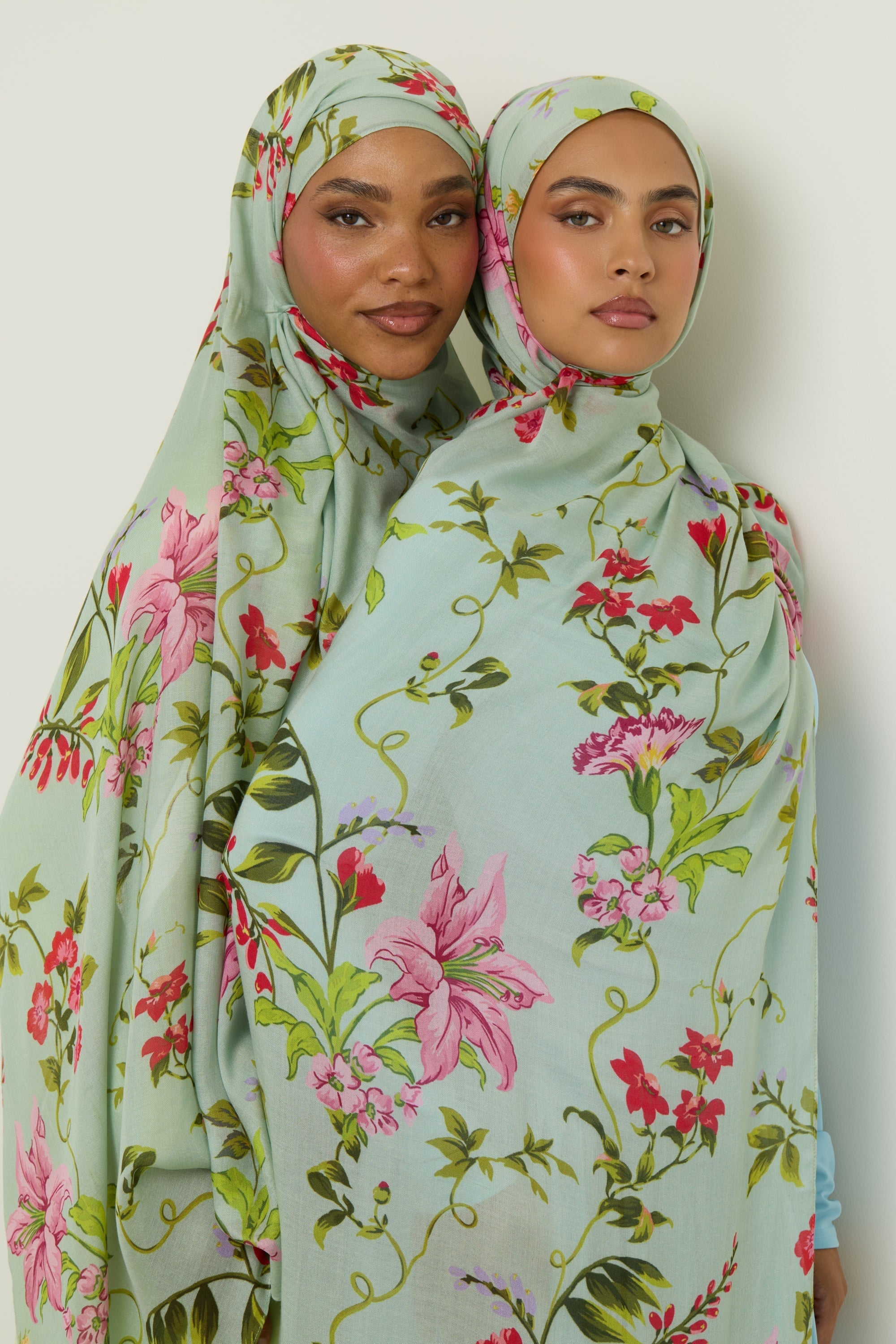 Printed Modal Hijab - Pastel Green Floral Hijab Veiled 