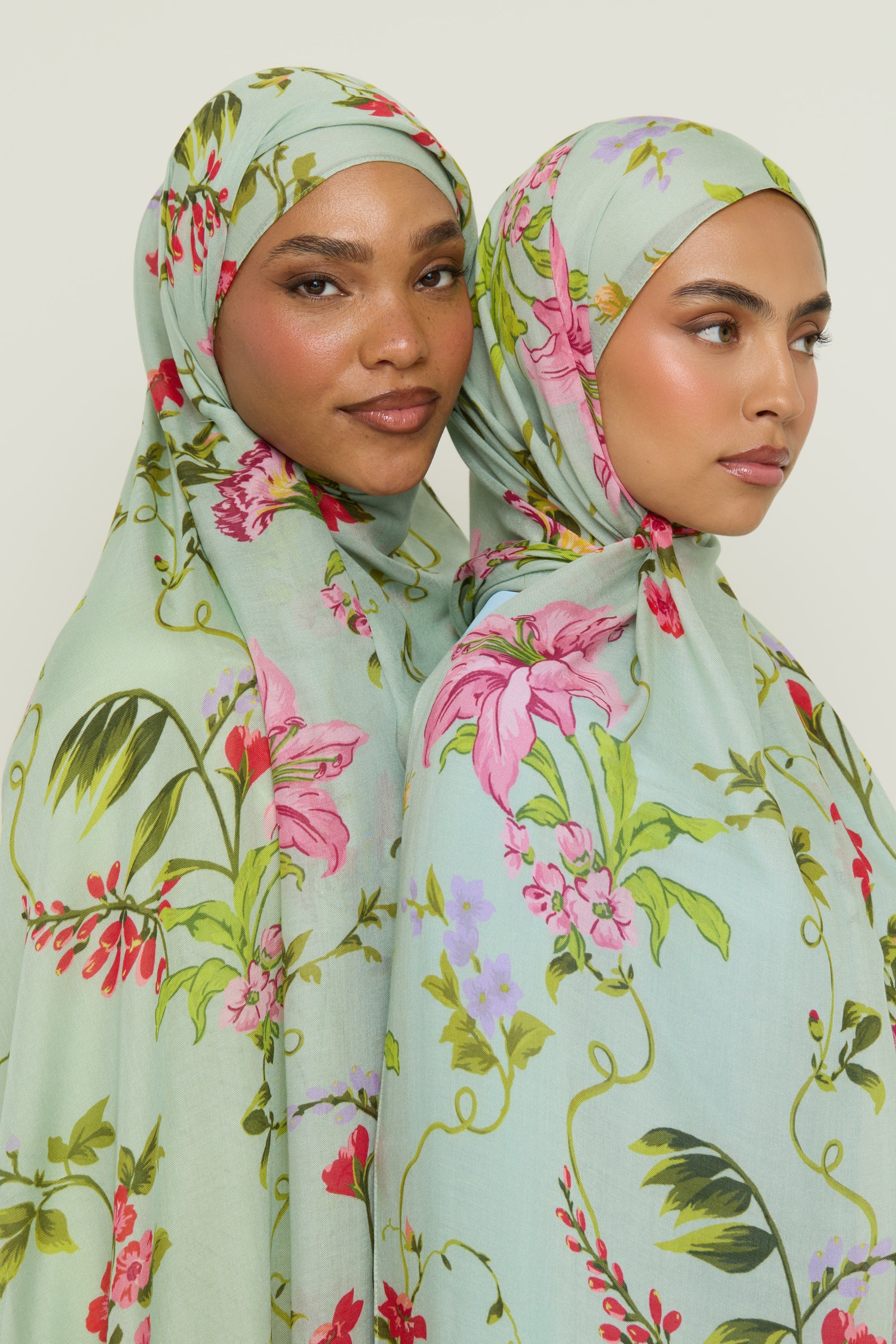 Printed Modal Hijab - Pastel Green Floral Hijab Veiled 