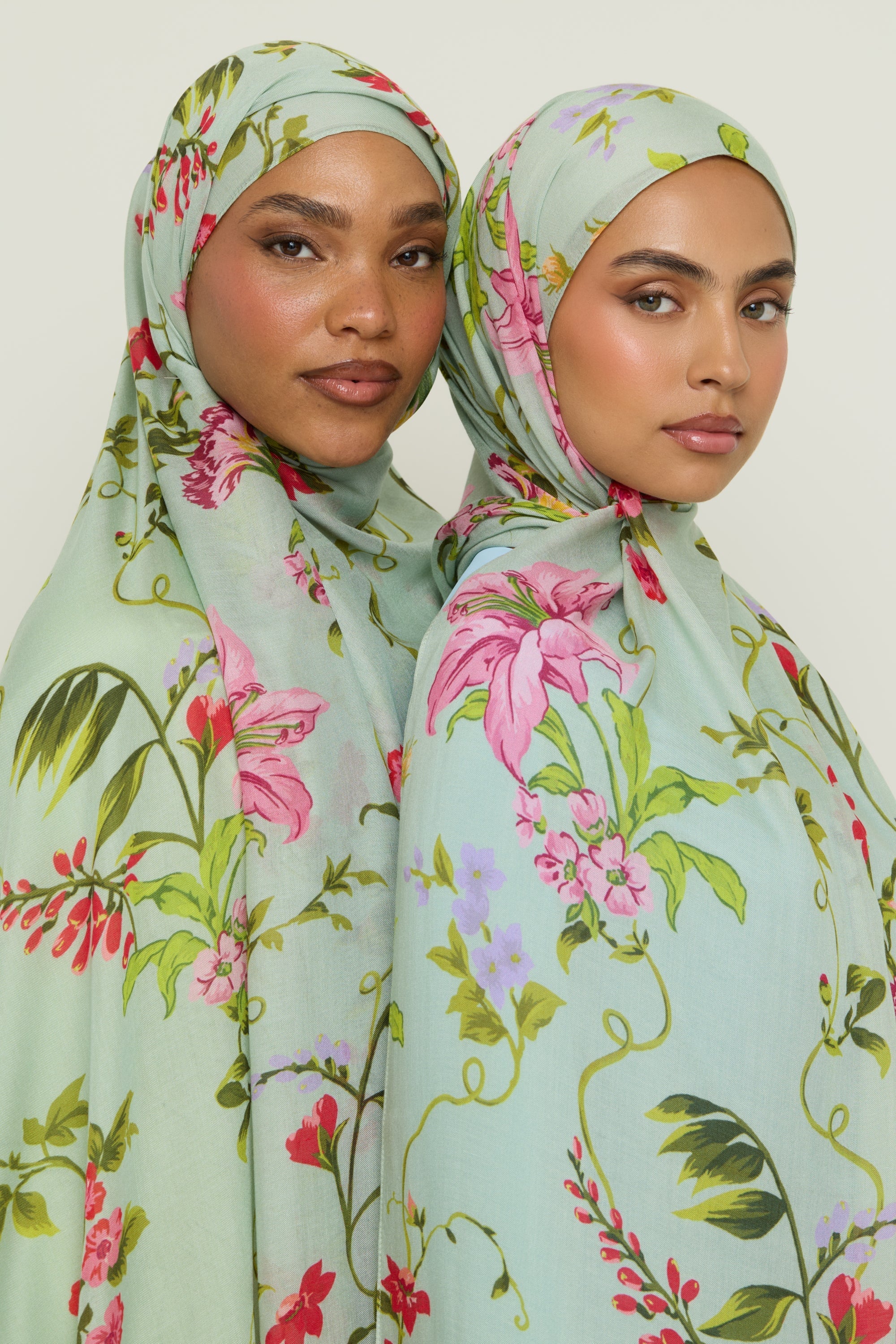 Printed Modal Hijab - Pastel Green Floral Hijab Veiled 