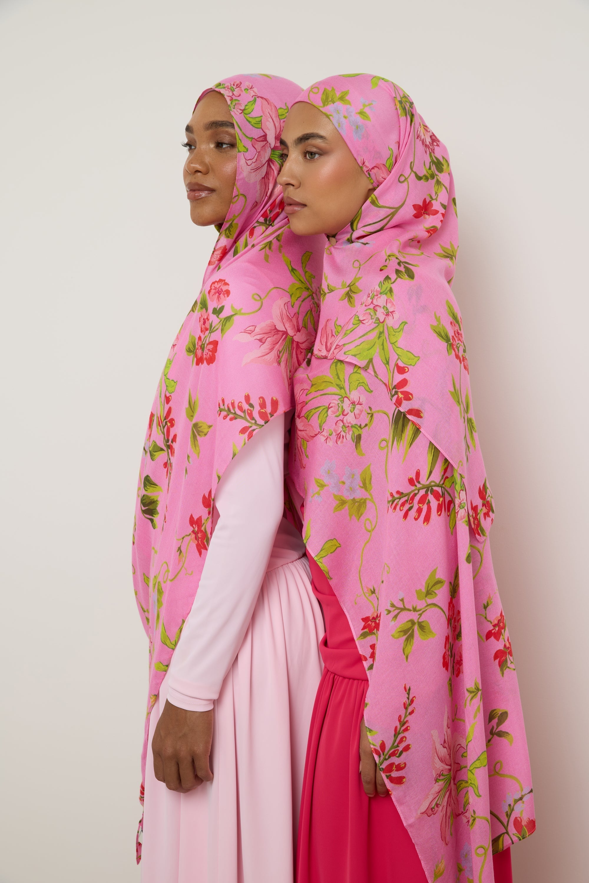 Printed Modal Hijab - Pink Floral Hijab Veiled 