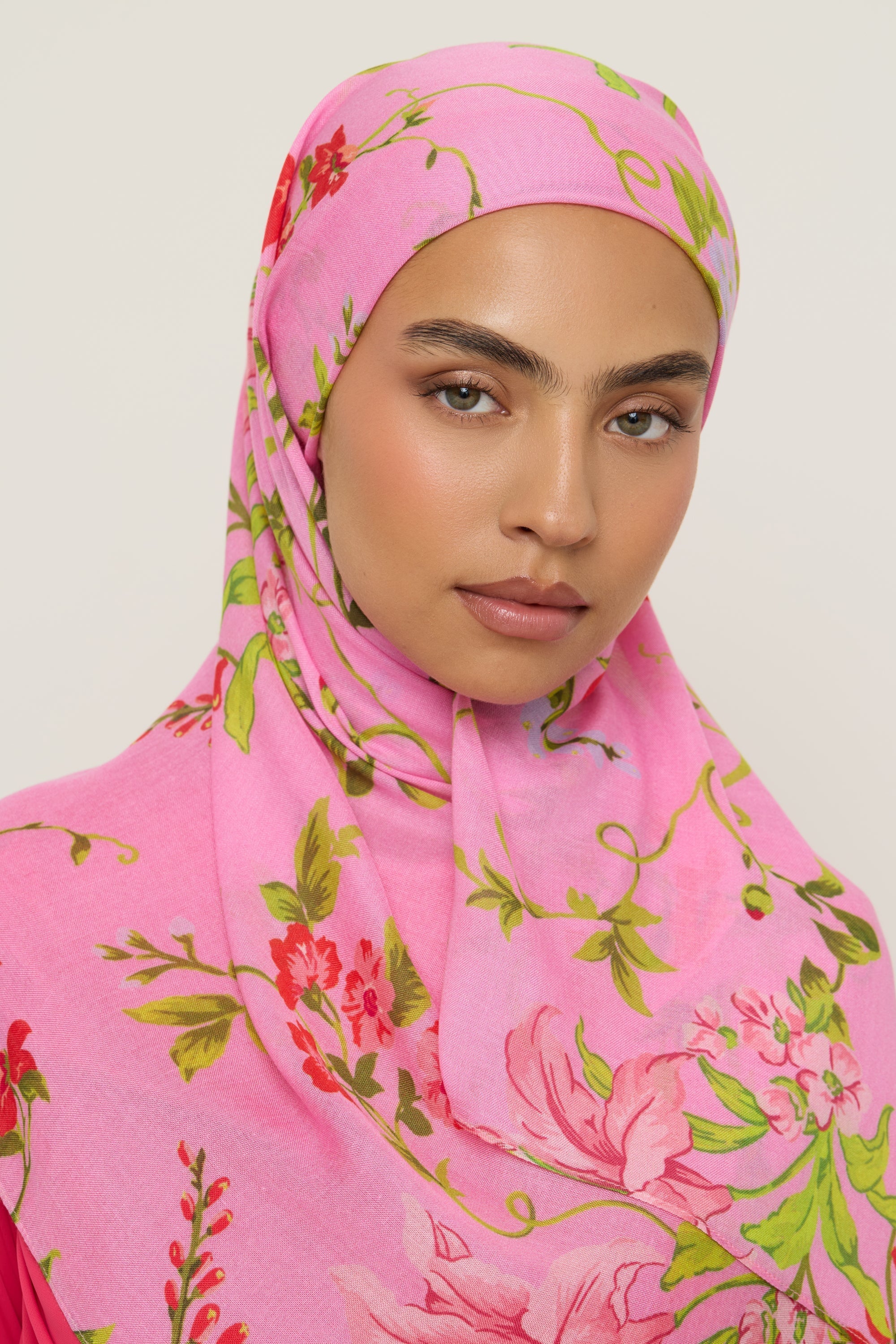 Printed Modal Hijab - Pink Floral Hijab Veiled 