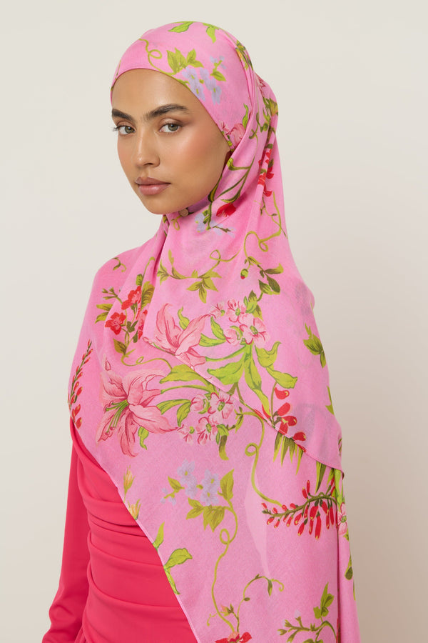 Printed Modal Hijab - Pink Floral Hijab Veiled 
