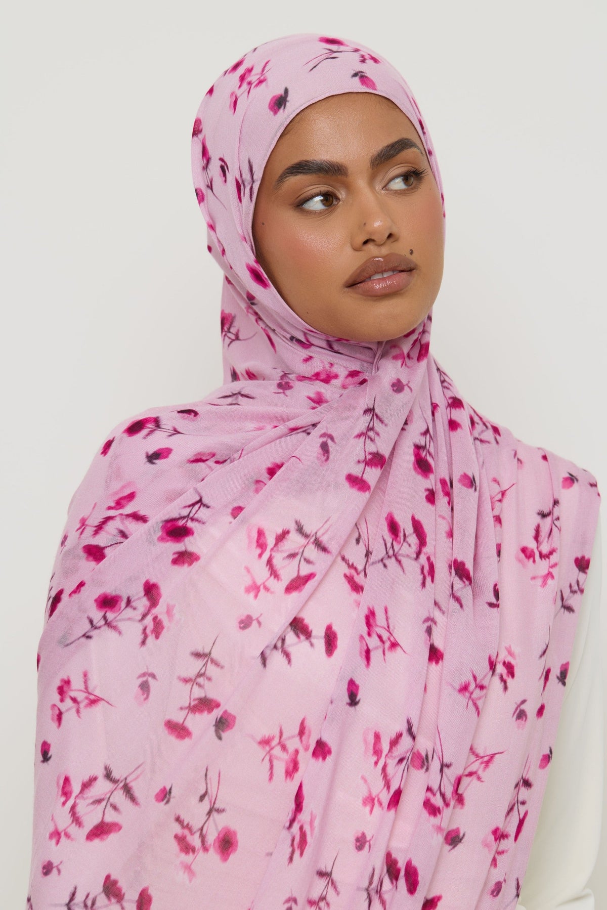 Printed Modal Hijab - Pink Floral Ditsy Hijabs Veiled 