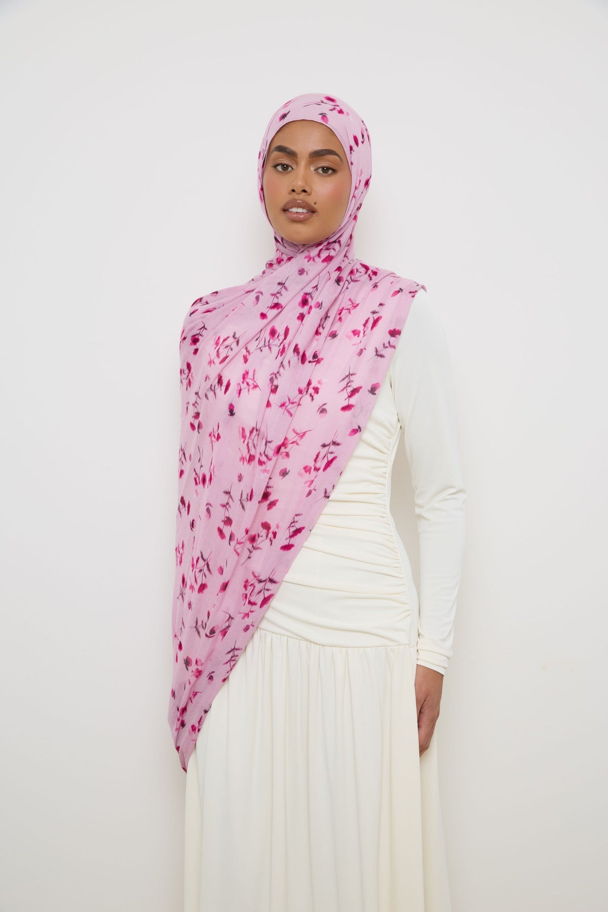 Printed Modal Hijab - Pink Floral Ditsy Hijabs Veiled 