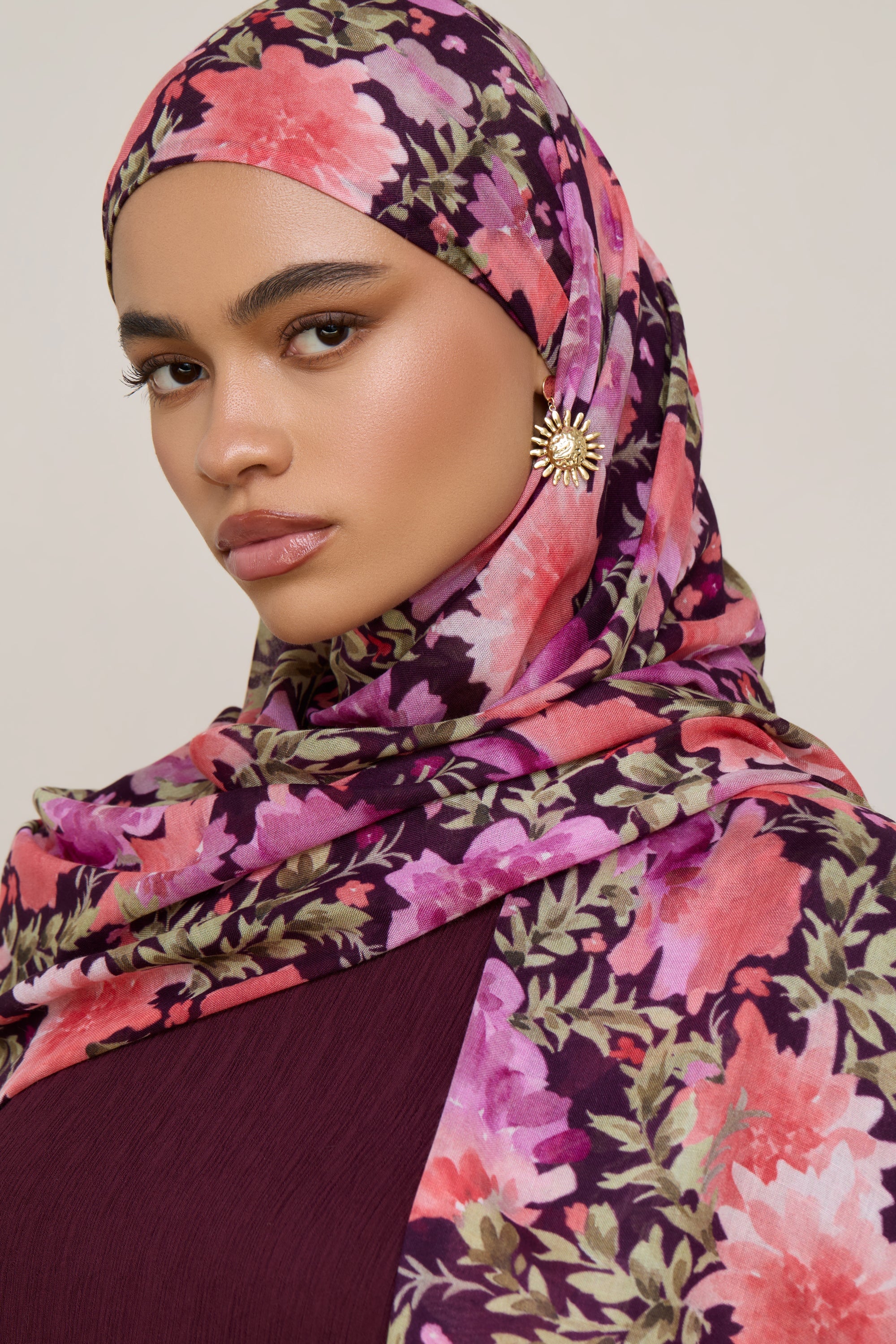 Printed Modal Hijab - Plum Garden Hijabs Veiled 