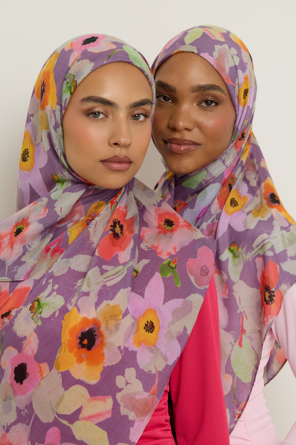 Printed Modal Hijab - Purple Floral Hijab Veiled 
