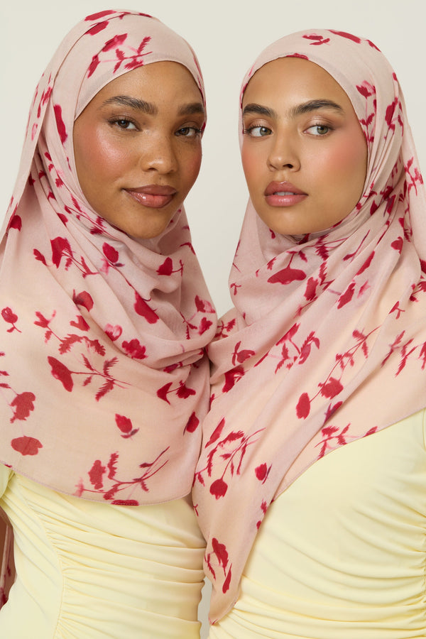 Printed Modal Hijab - Red Floral Ditsy Hijab Veiled 