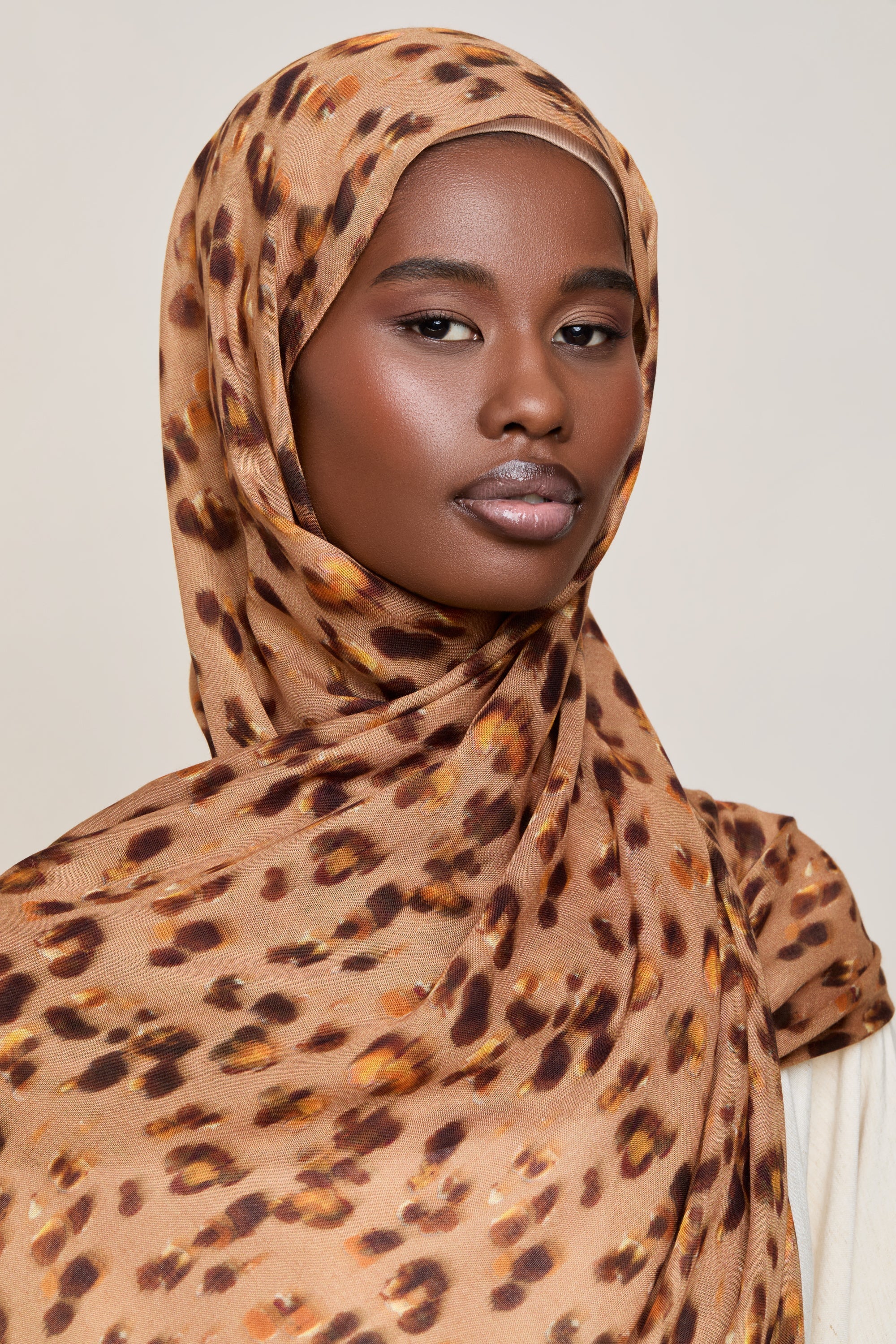 Printed Modal Hijab - Tan Leopard Bloom Hijabs Veiled 