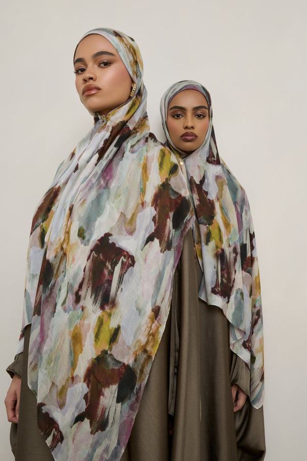 Printed Modal Hijab - Watercolor Oasis Hijabs Veiled 