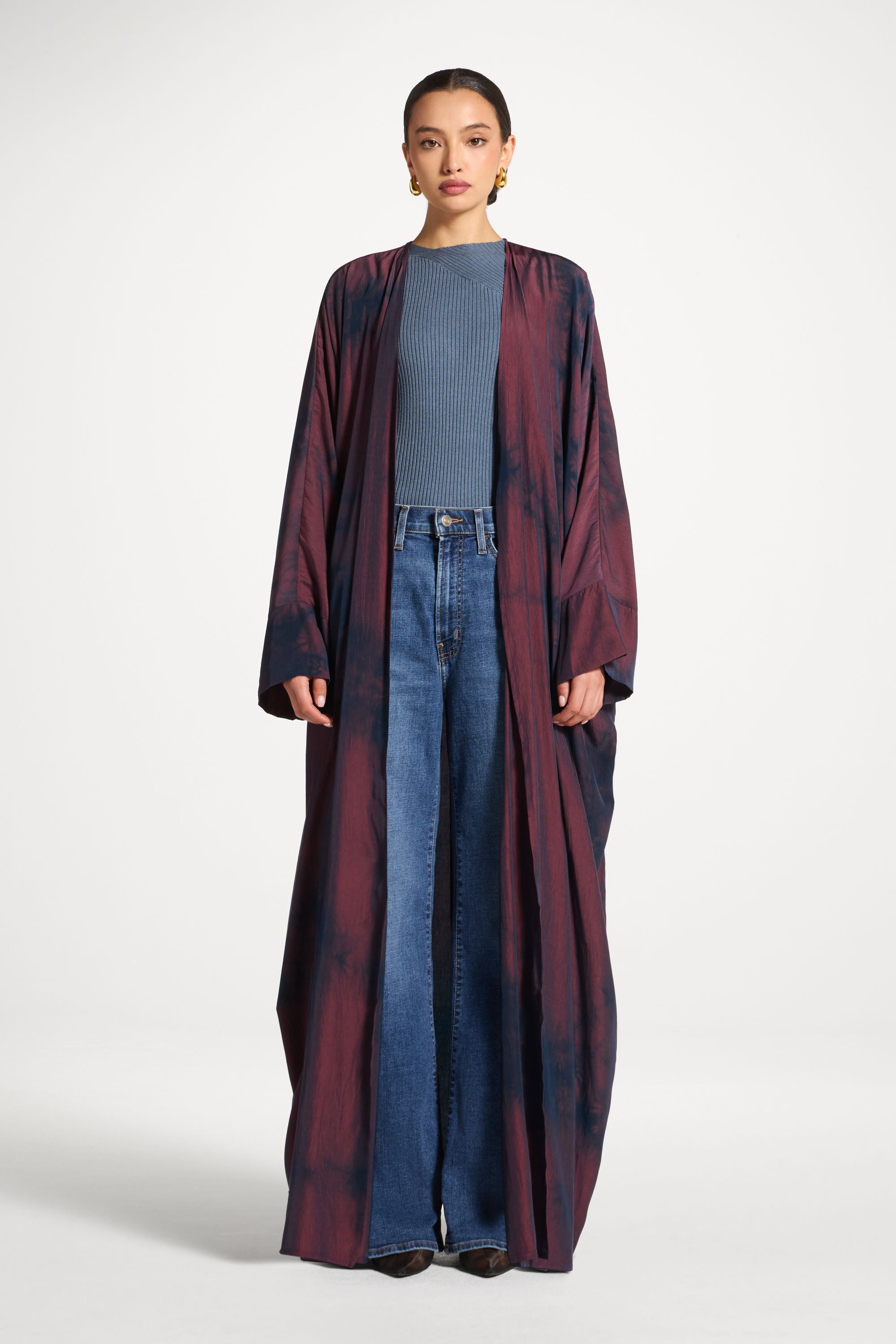 Printed Open Abaya - Black Ember
