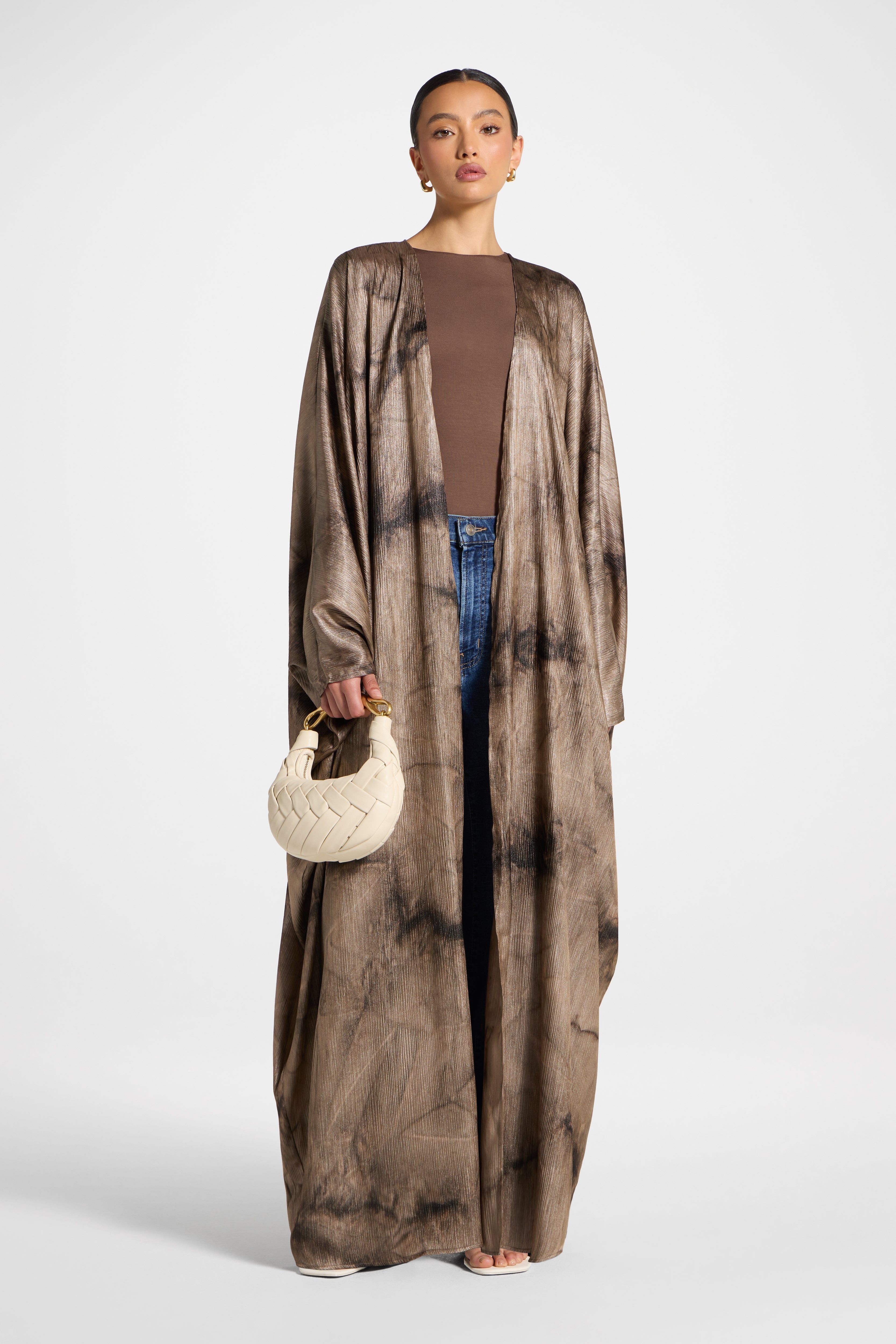 Printed Open Abaya - Coffee Abayas Veiled 