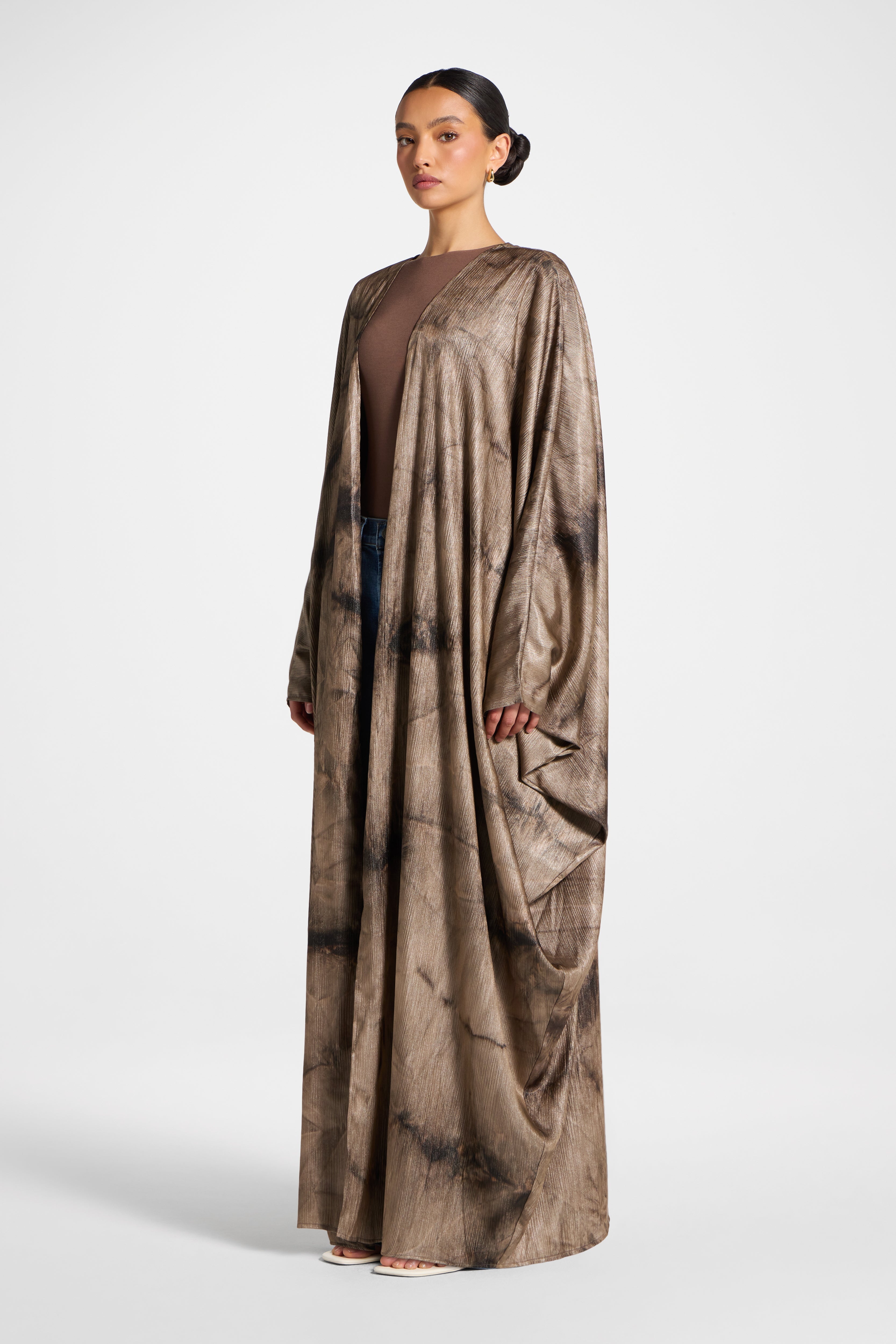 Printed Open Abaya - Coffee Abayas Veiled 