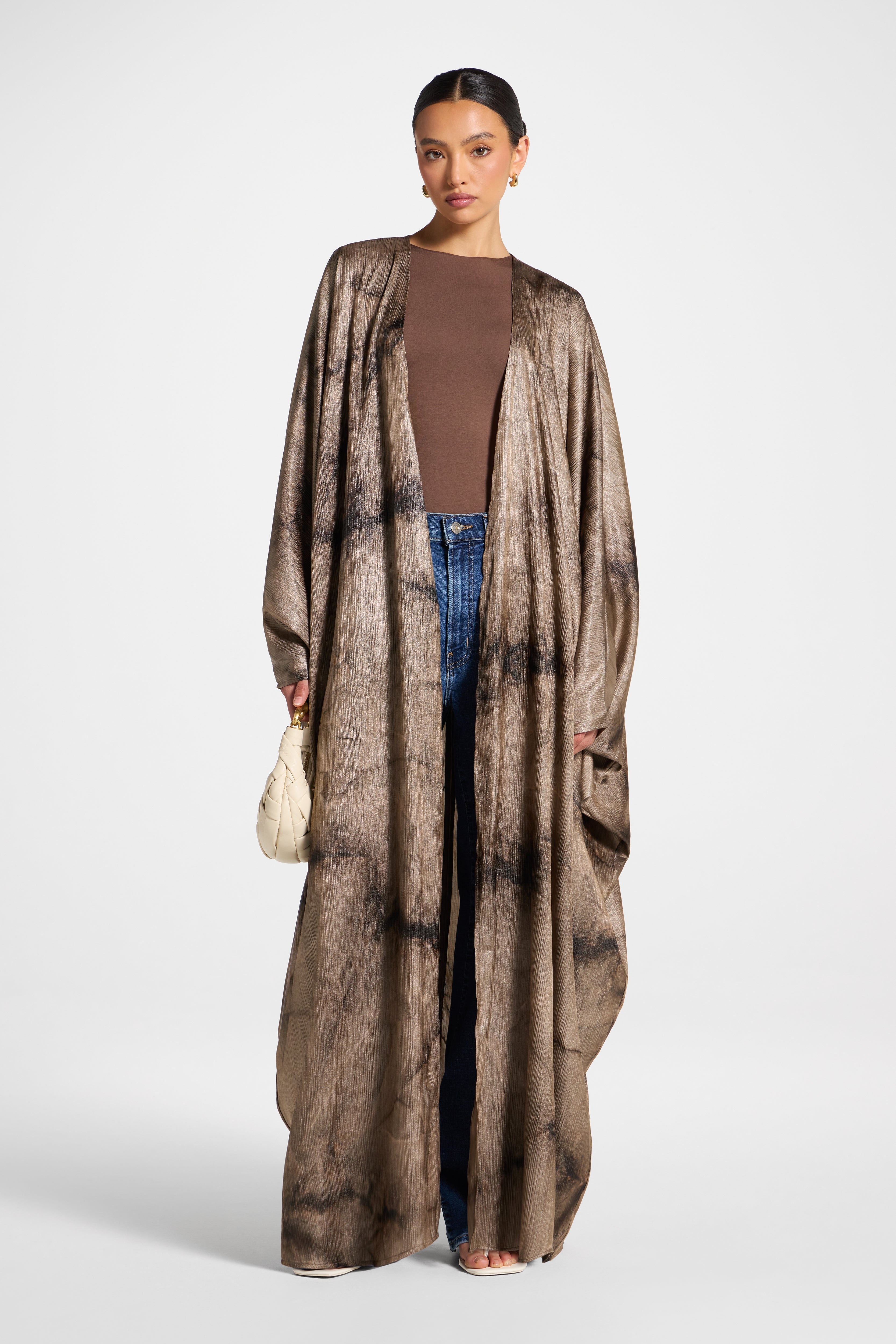 Printed Open Abaya - Coffee Abayas Veiled 