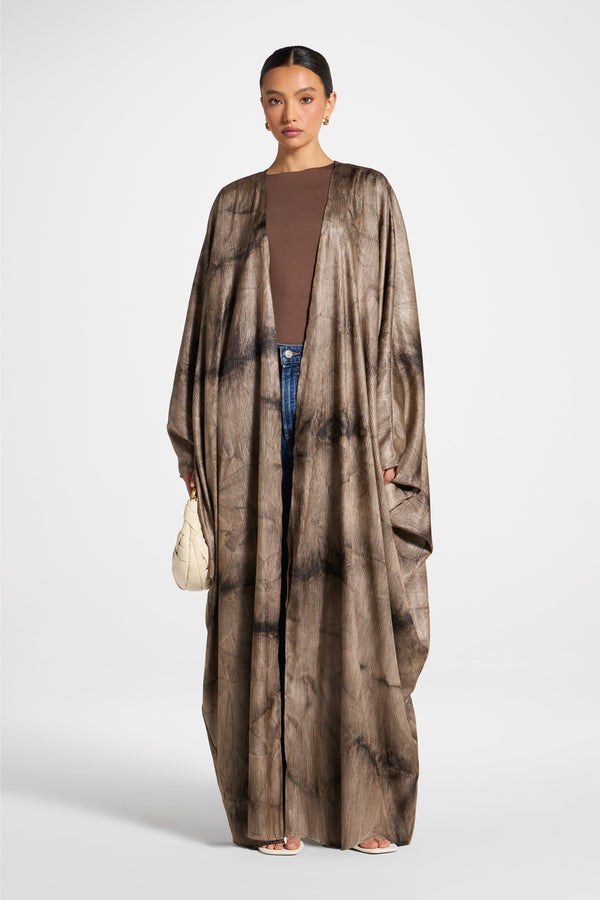 Printed Open Abaya - Coffee Abayas Veiled 