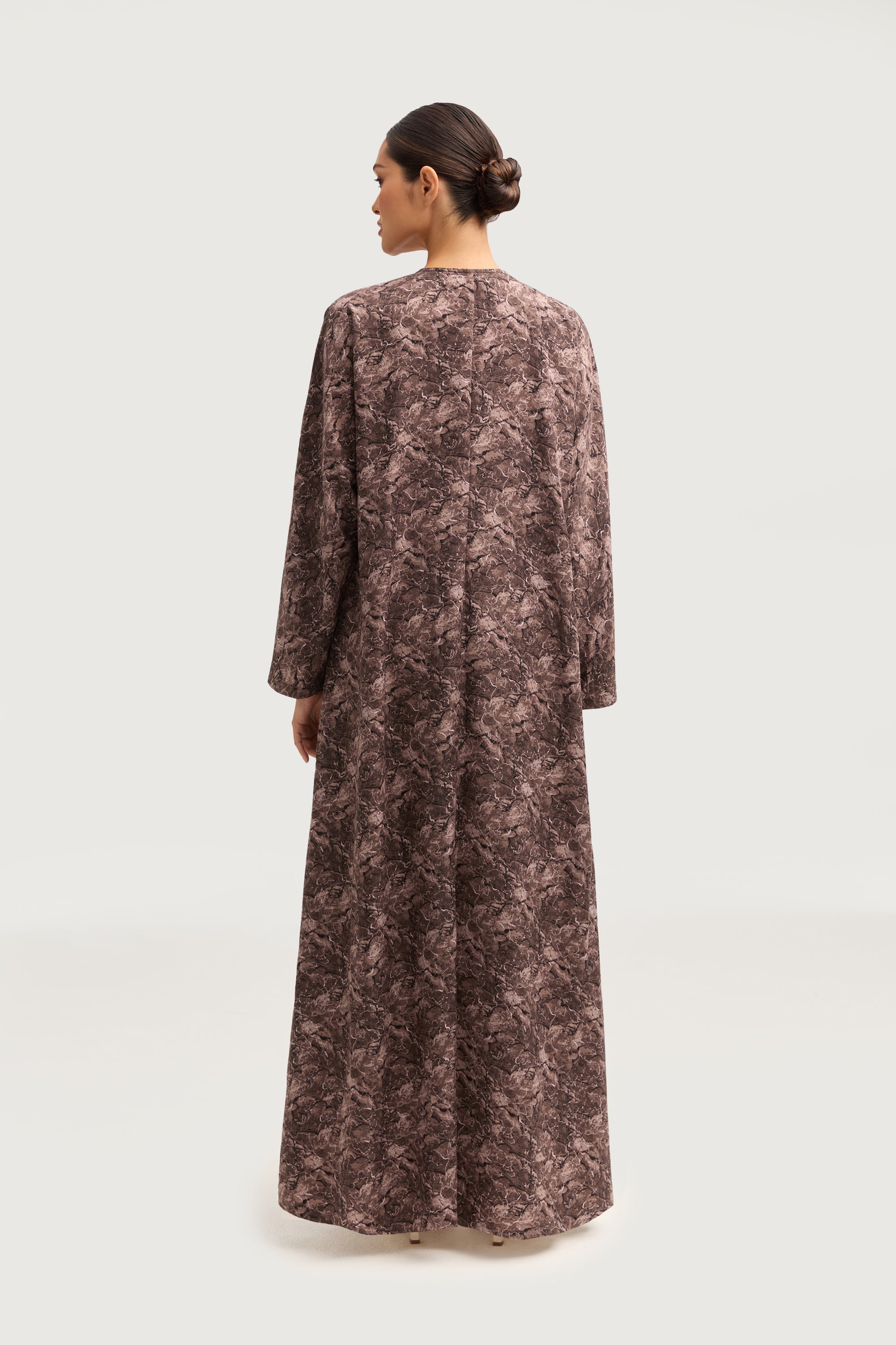 Printed Open Abaya - Truffle Abayas Veiled 