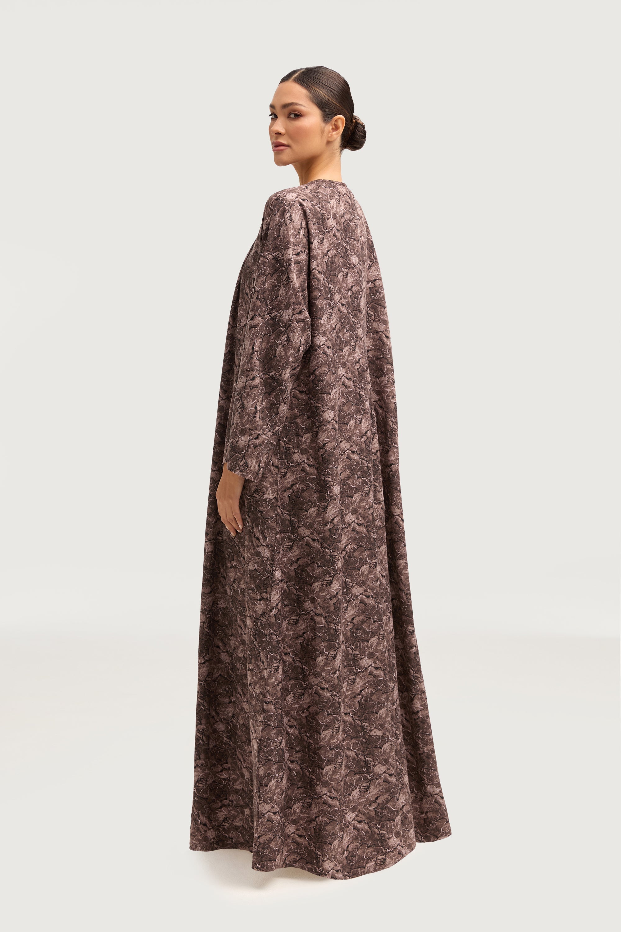 Printed Open Abaya - Truffle Abayas Veiled 