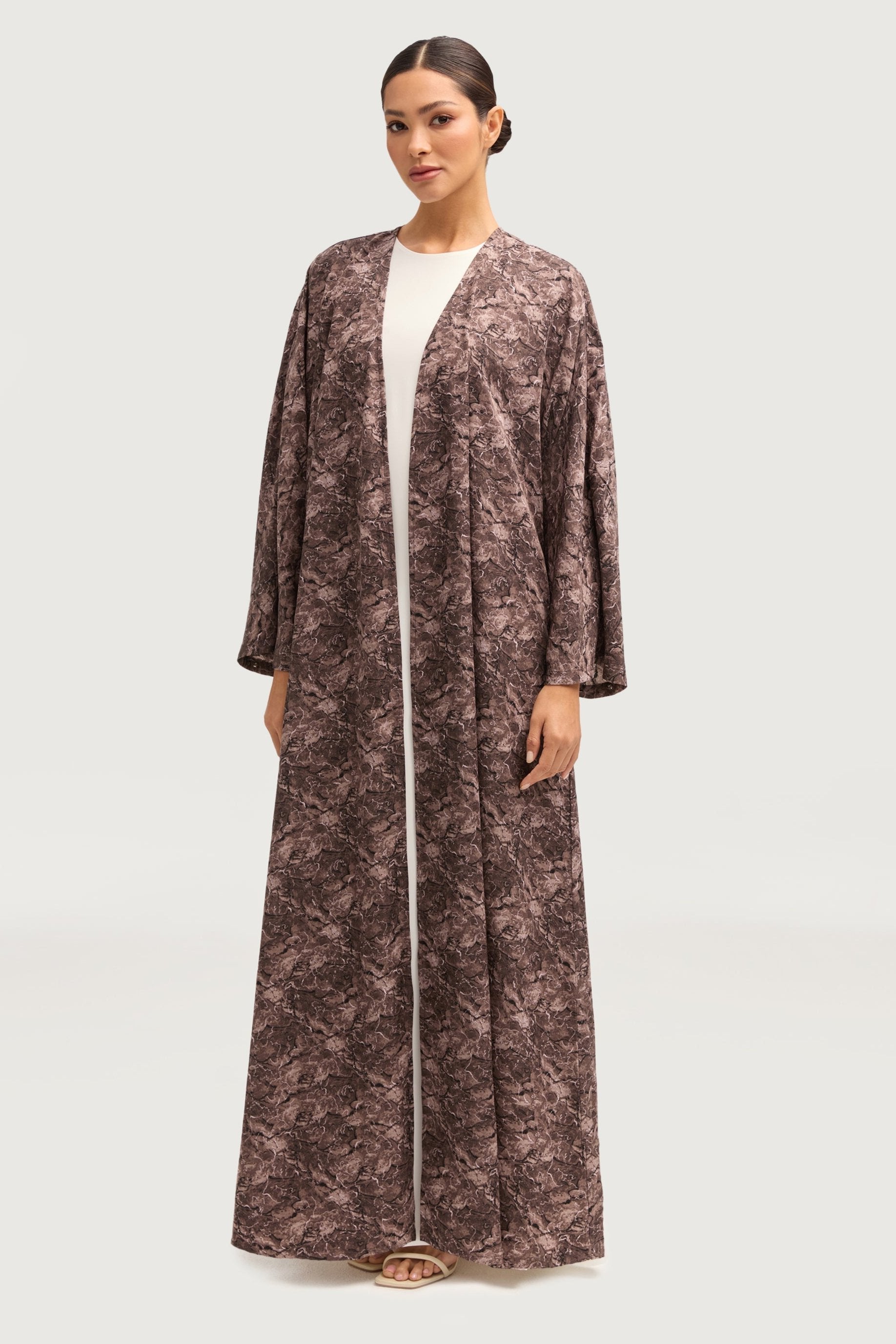 Printed Open Abaya - Truffle Abayas Veiled 