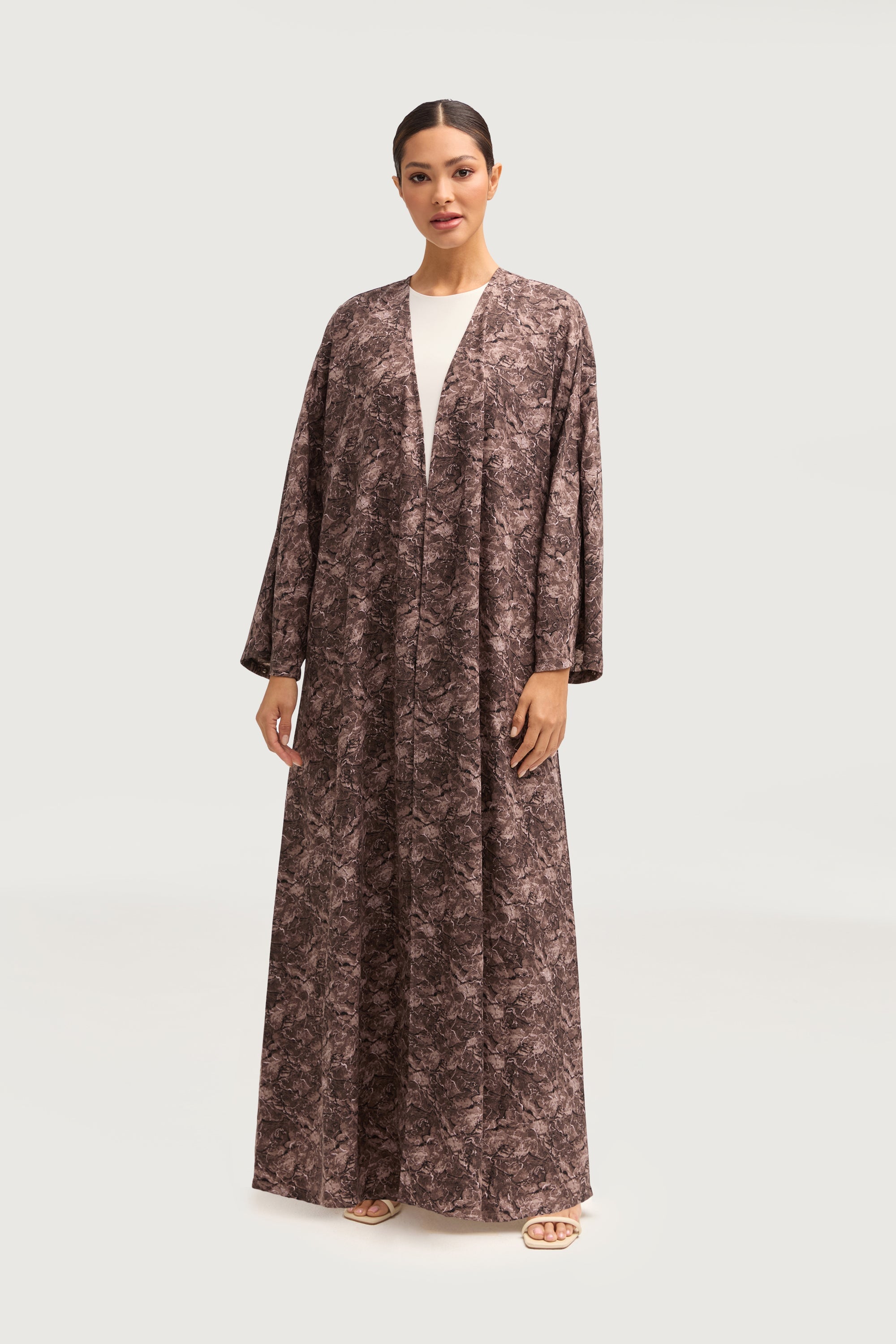 Printed Open Abaya - Truffle Abayas Veiled 