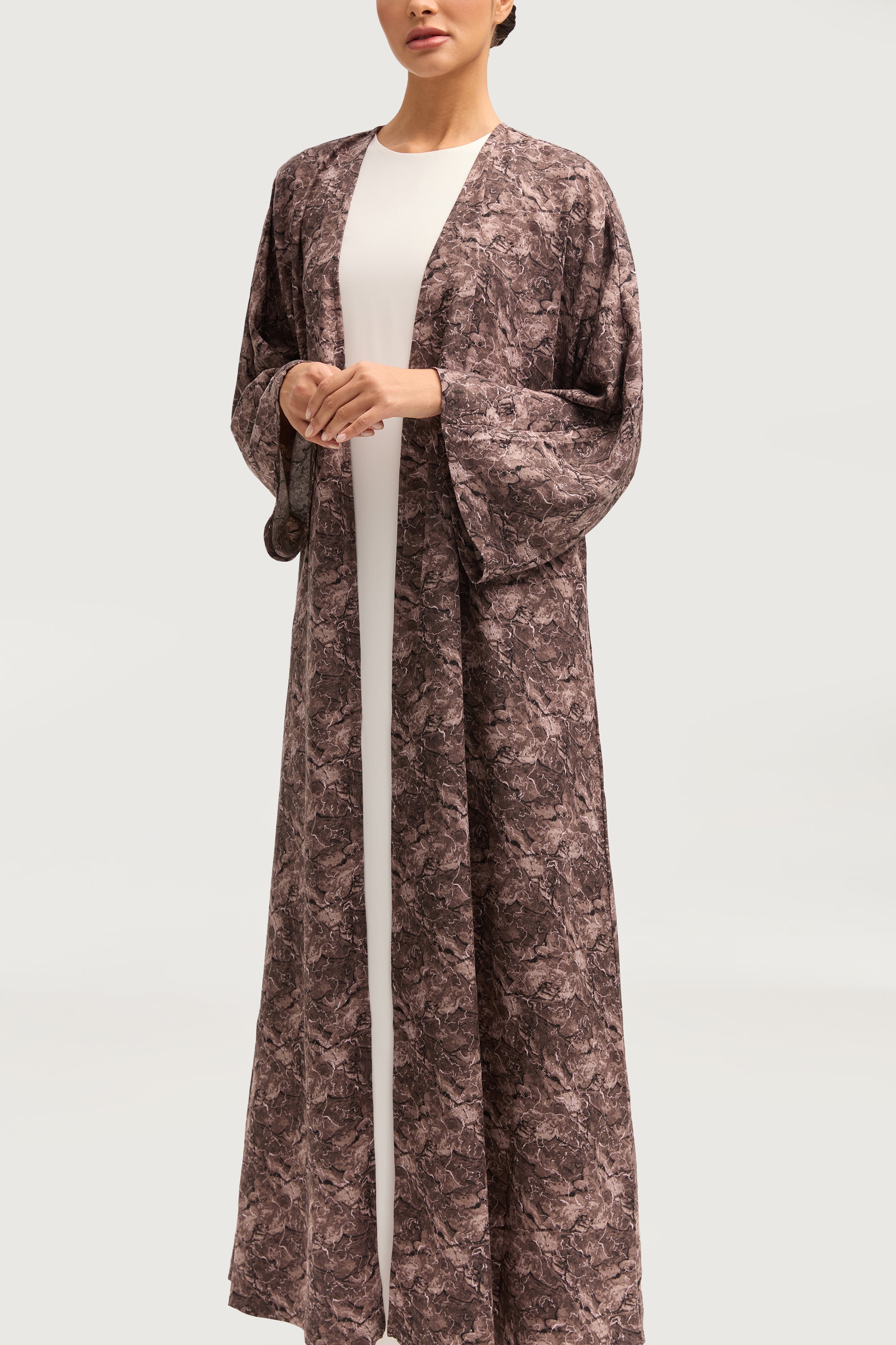 Printed Open Abaya - Truffle Abayas Veiled 