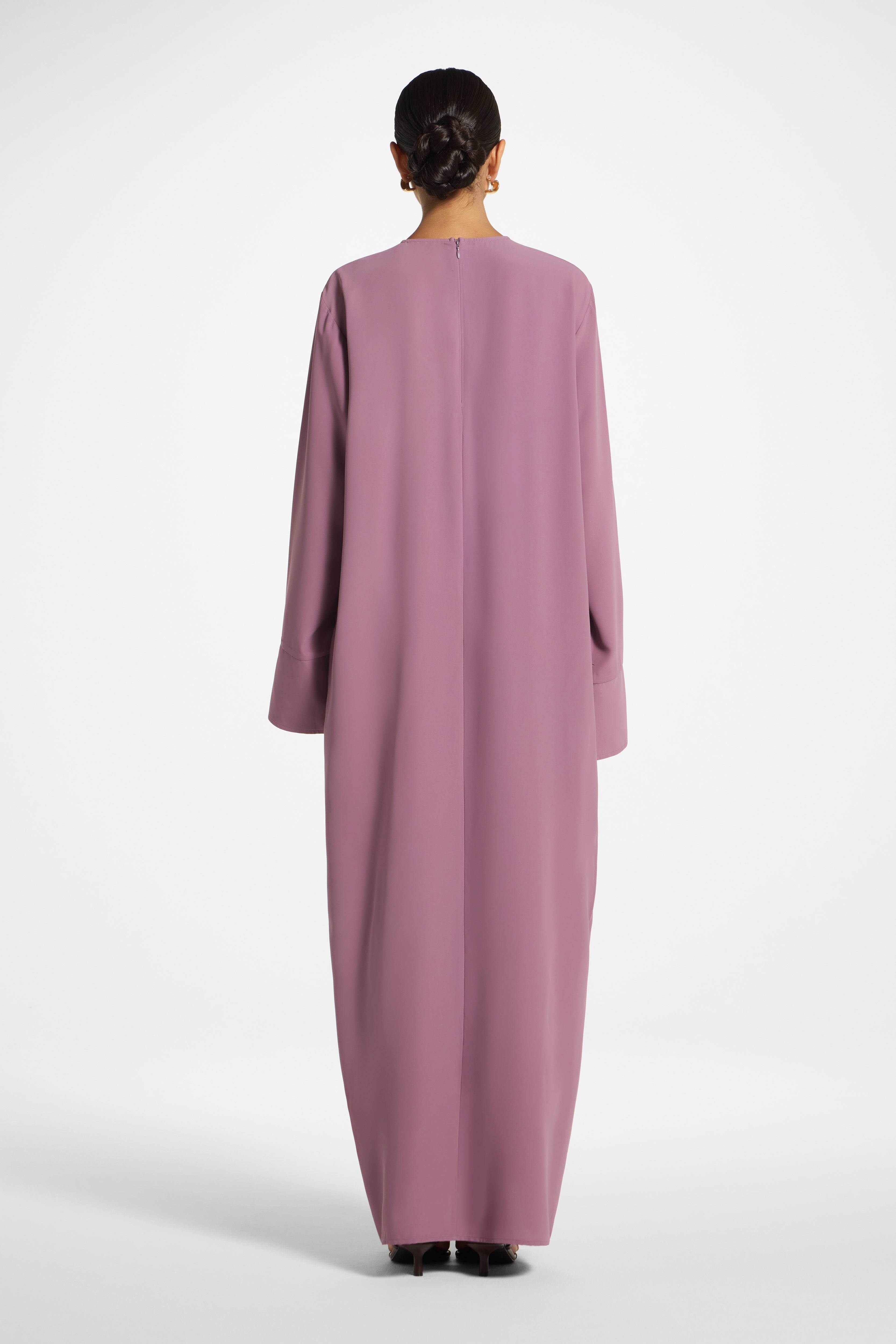 Printed Sleeve Closed Abaya - Plum Veiled 