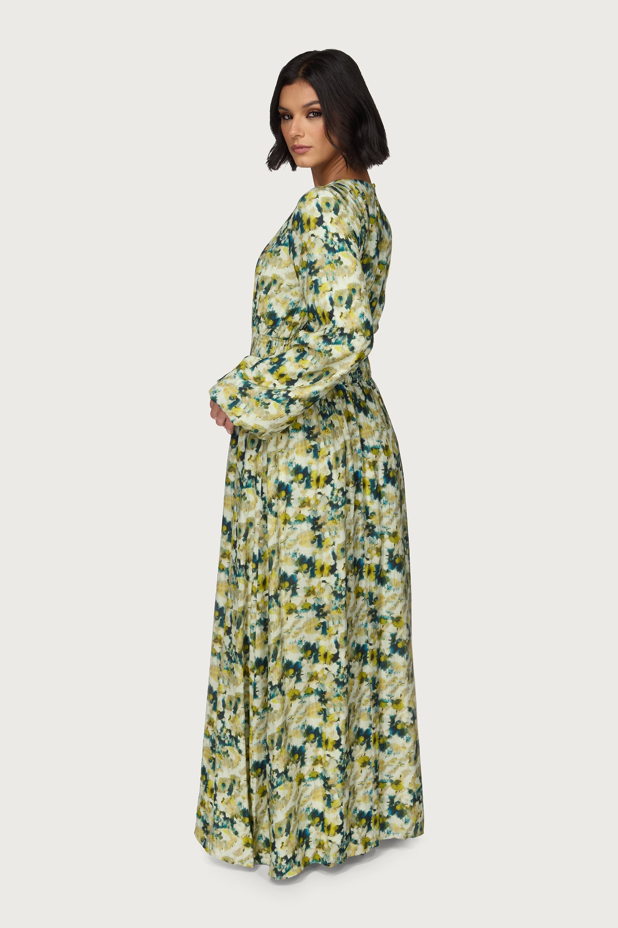 Printed Smocked Waist Dress Abayas Veiled 