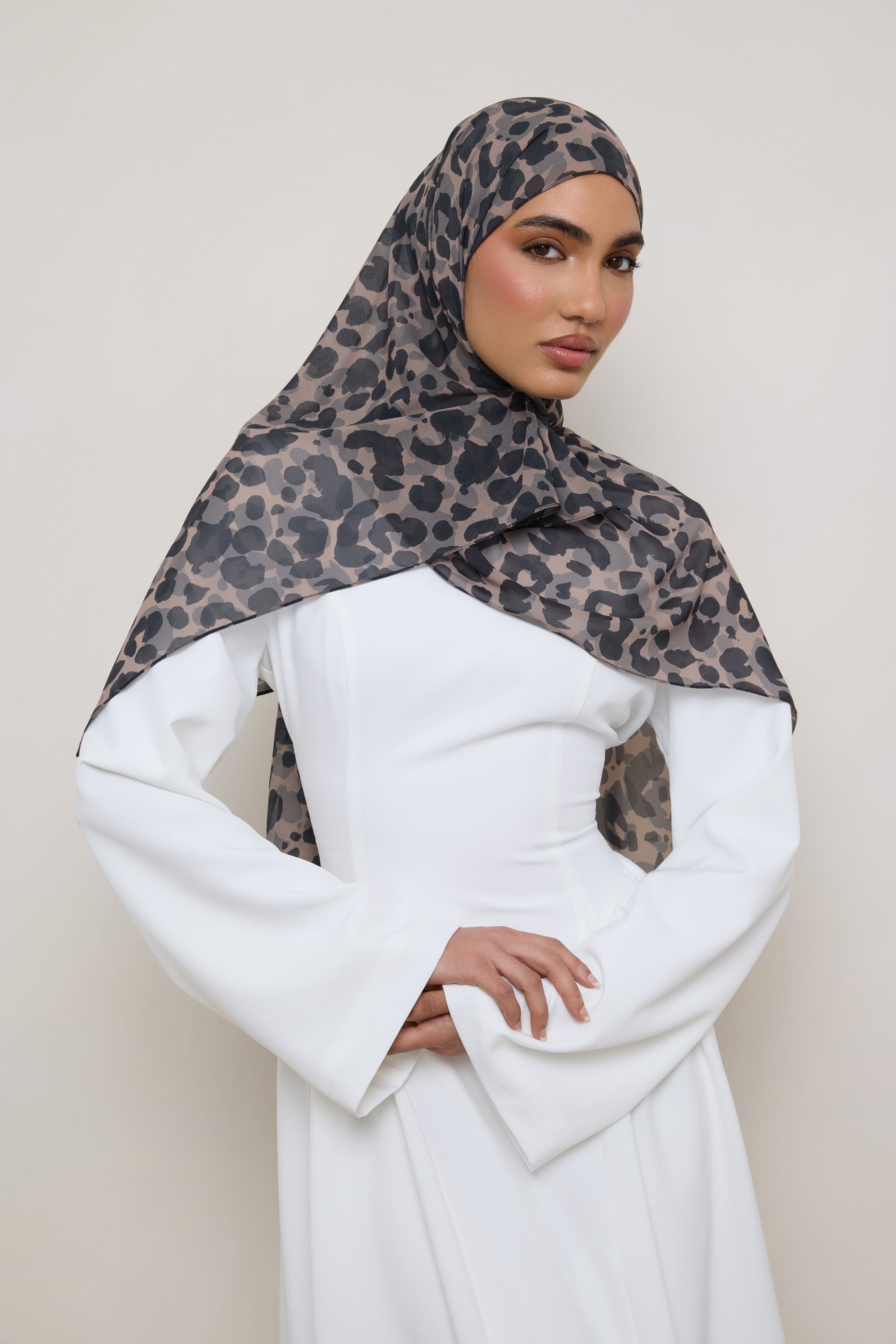 Printed Square Chiffon Hijab - Dune Spots Hijab Veiled 