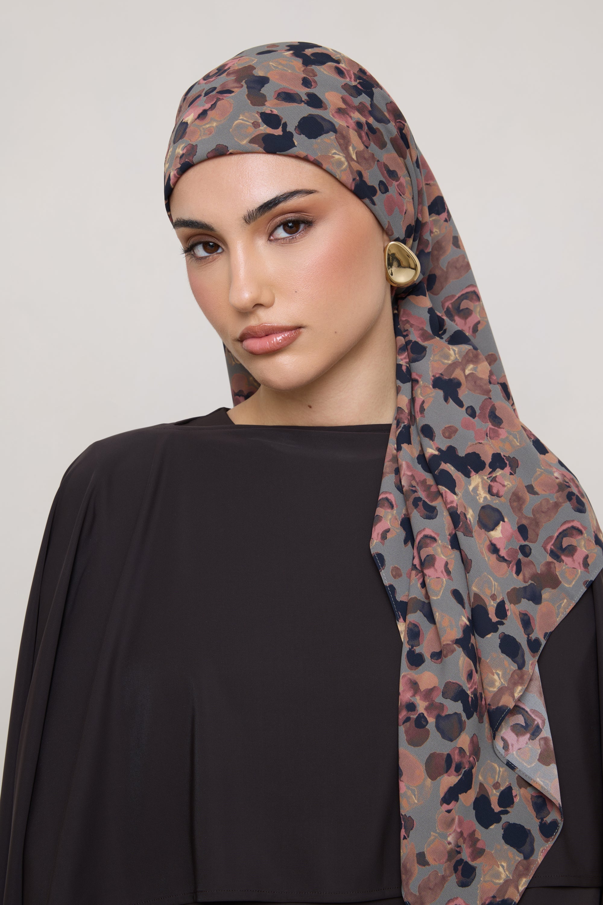 Printed Square Chiffon Hijab - Watercolor Bloom Hijab Veiled 