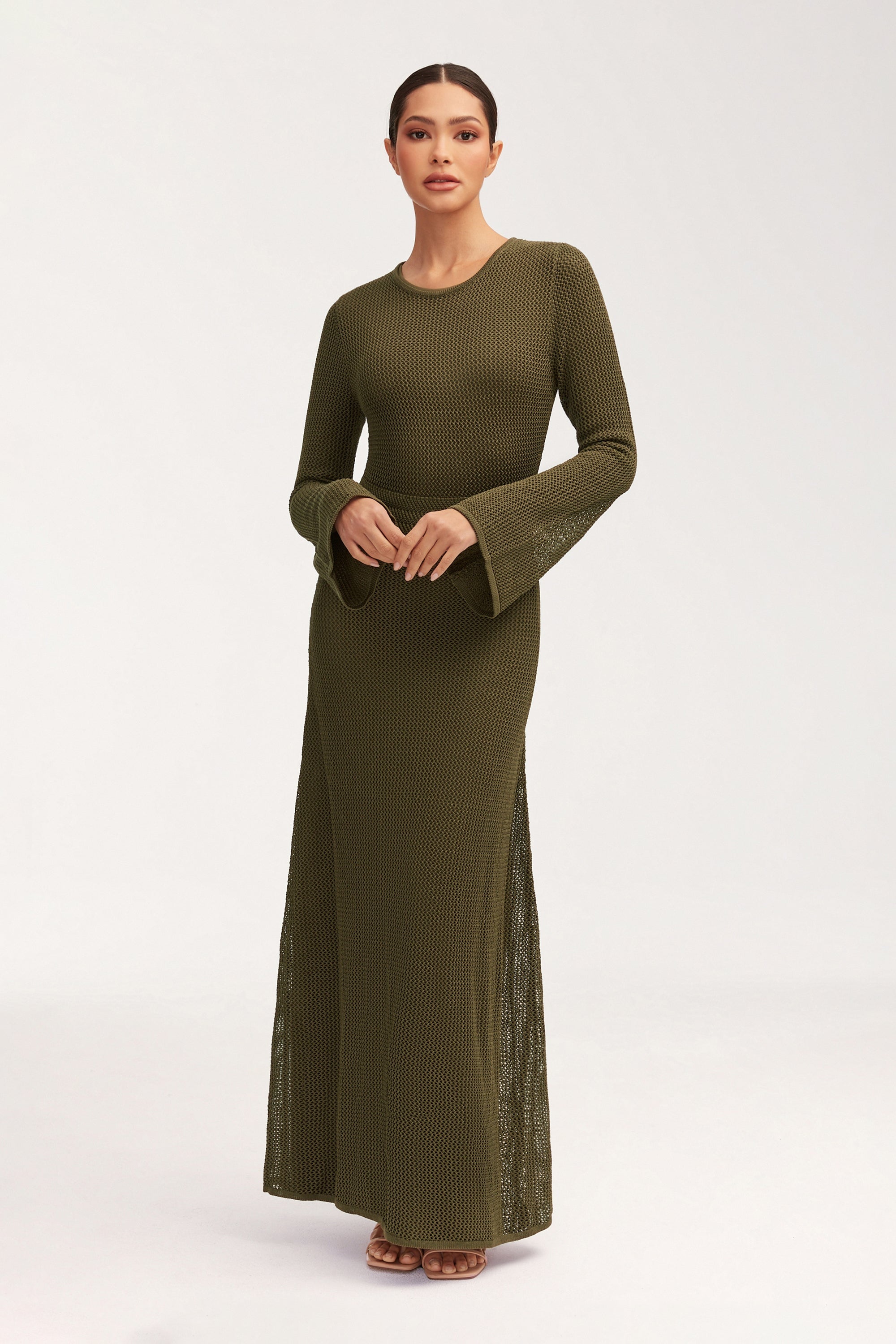 Rachel Crochet Maxi Dress - Dark Olive