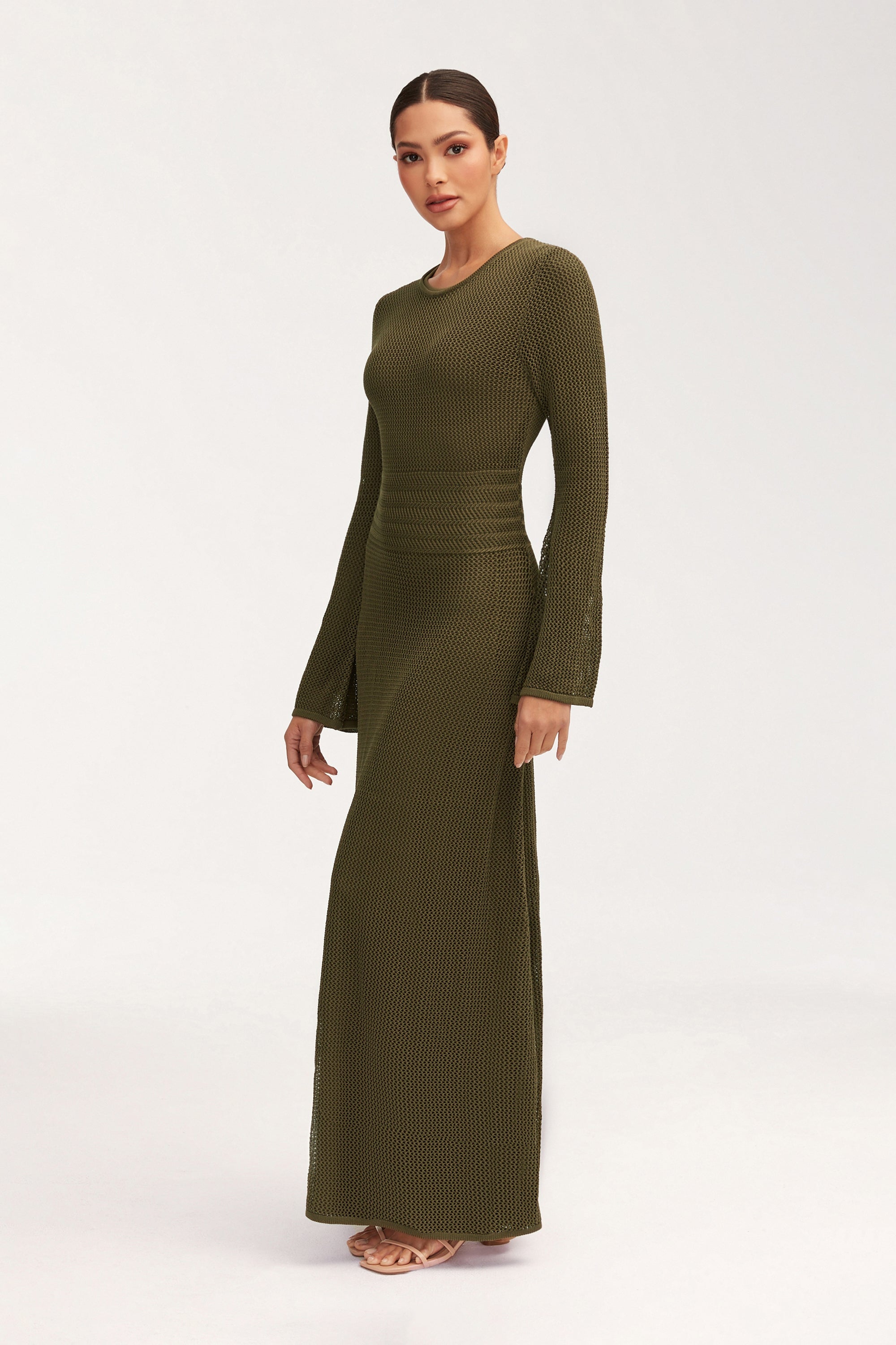Rachel Crochet Maxi Dress - Dark Olive Clothing Veiled 