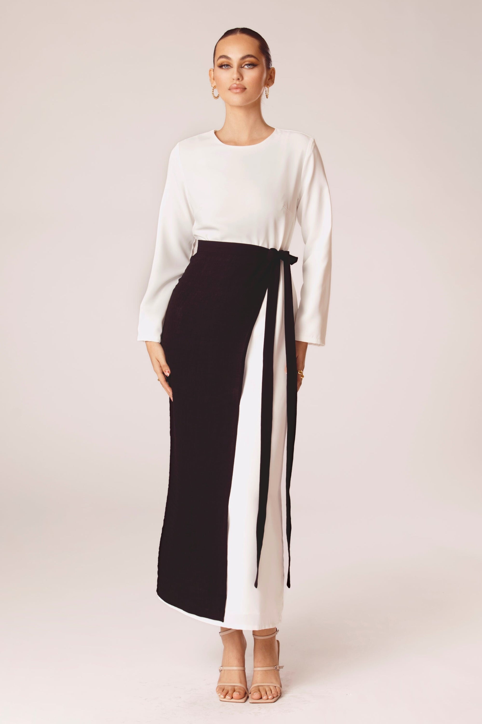 Rana Textured Overlay Tie Skirt - Espresso Clothing Veiled Collection 