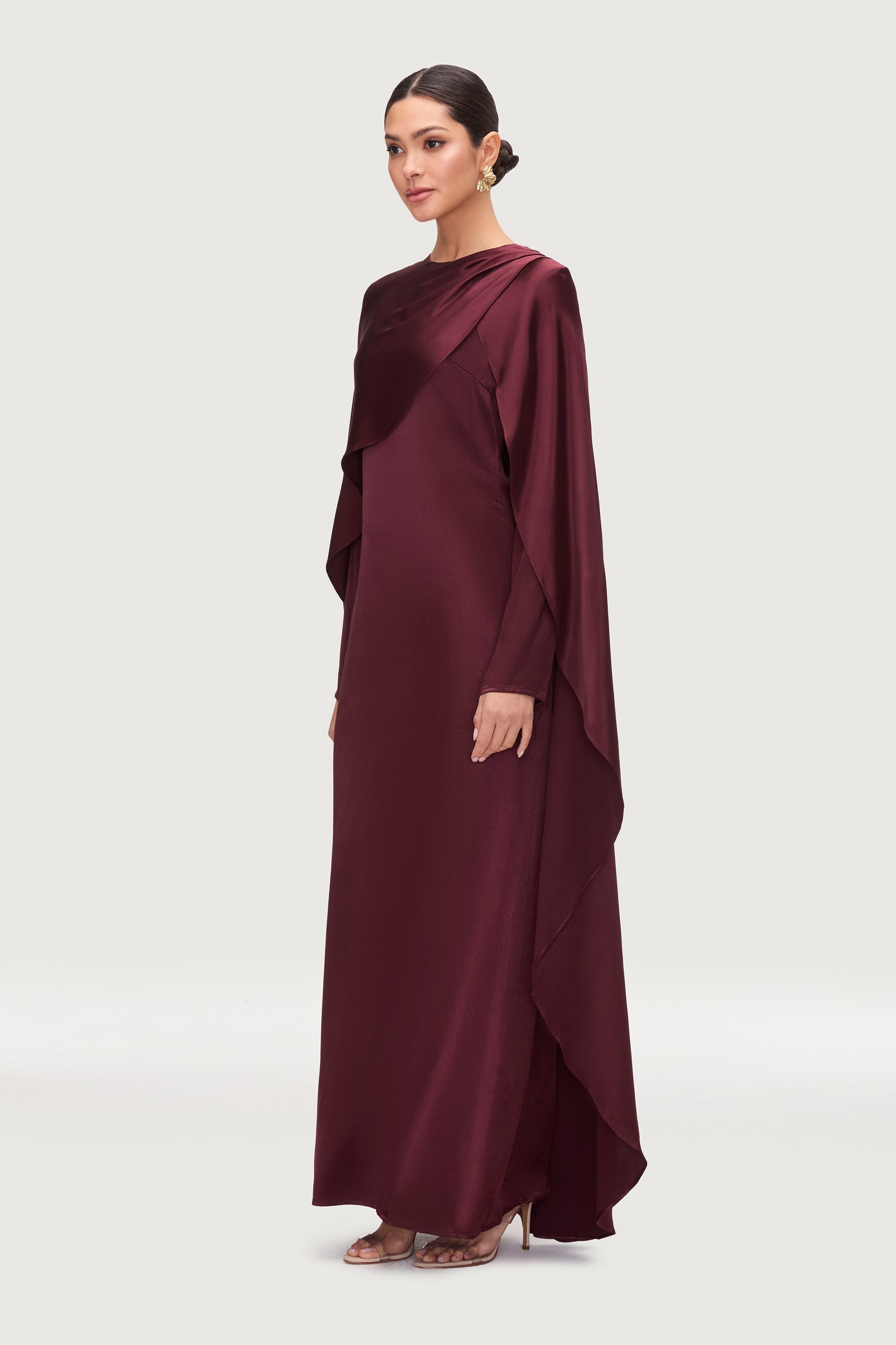 Raneem Silk Asymmetric Cape Dress - Karaz