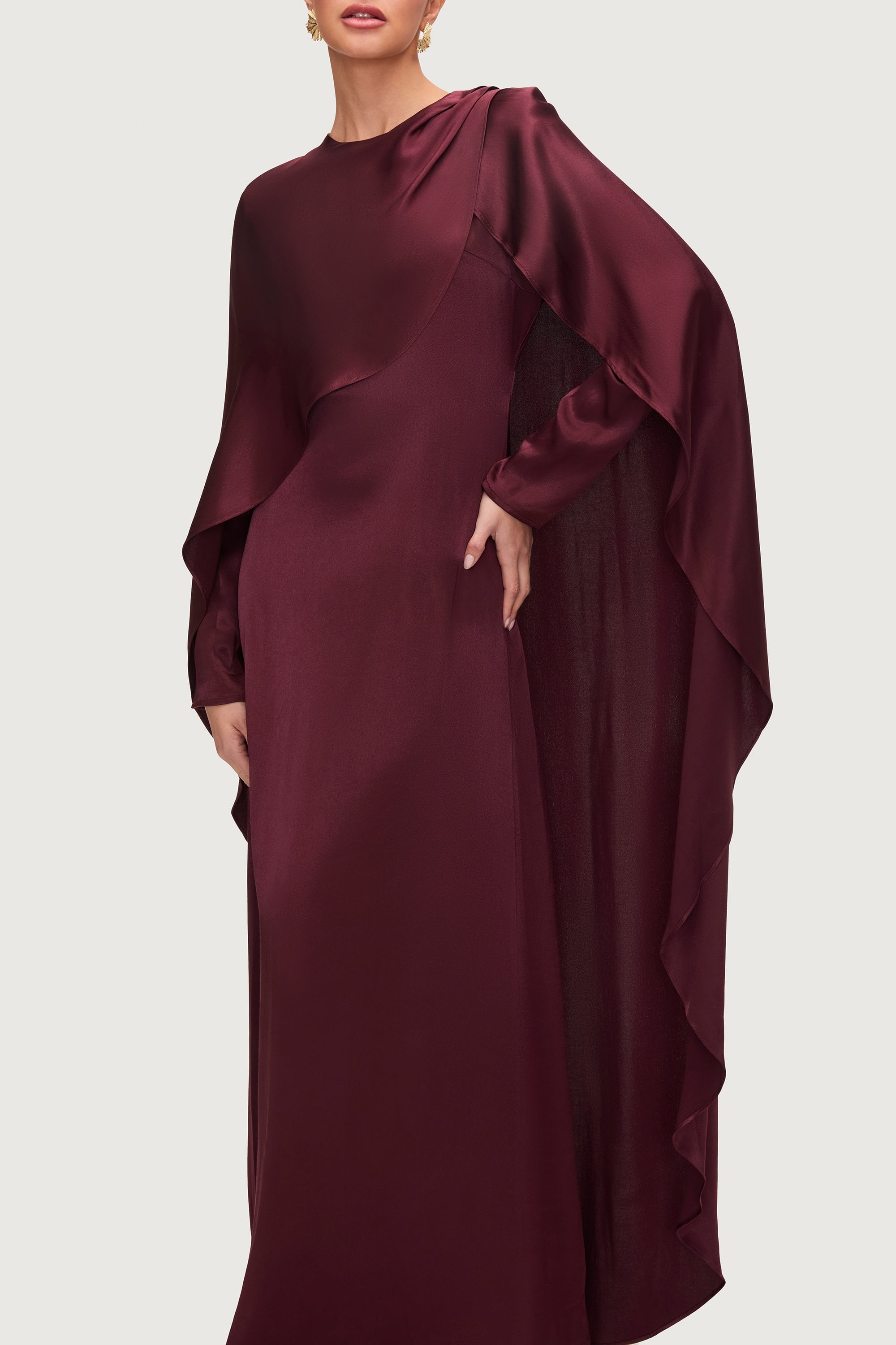 Raneem Silk Asymmetric Cape Dress - Karaz