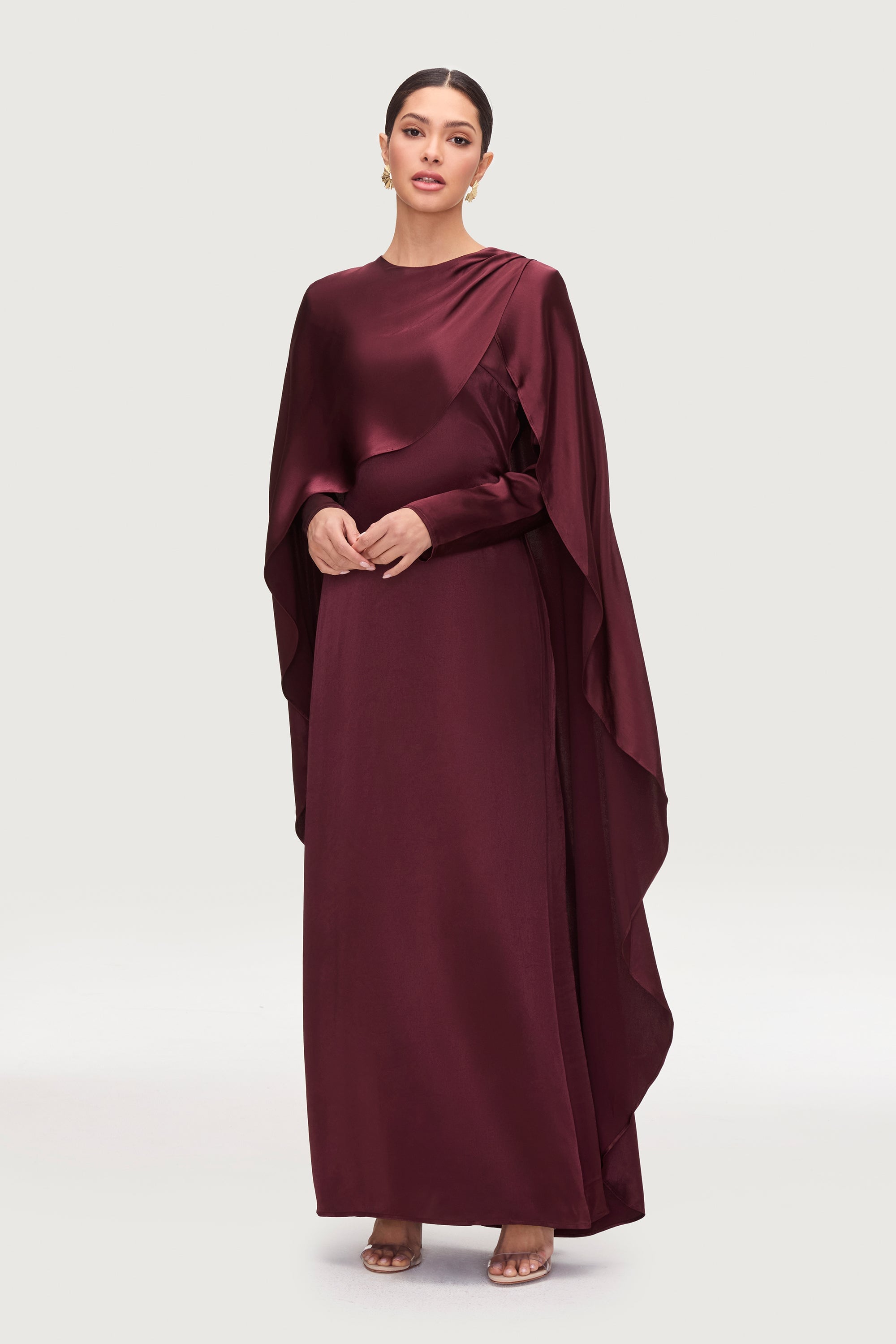 Raneem Silk Asymmetric Cape Dress - Karaz