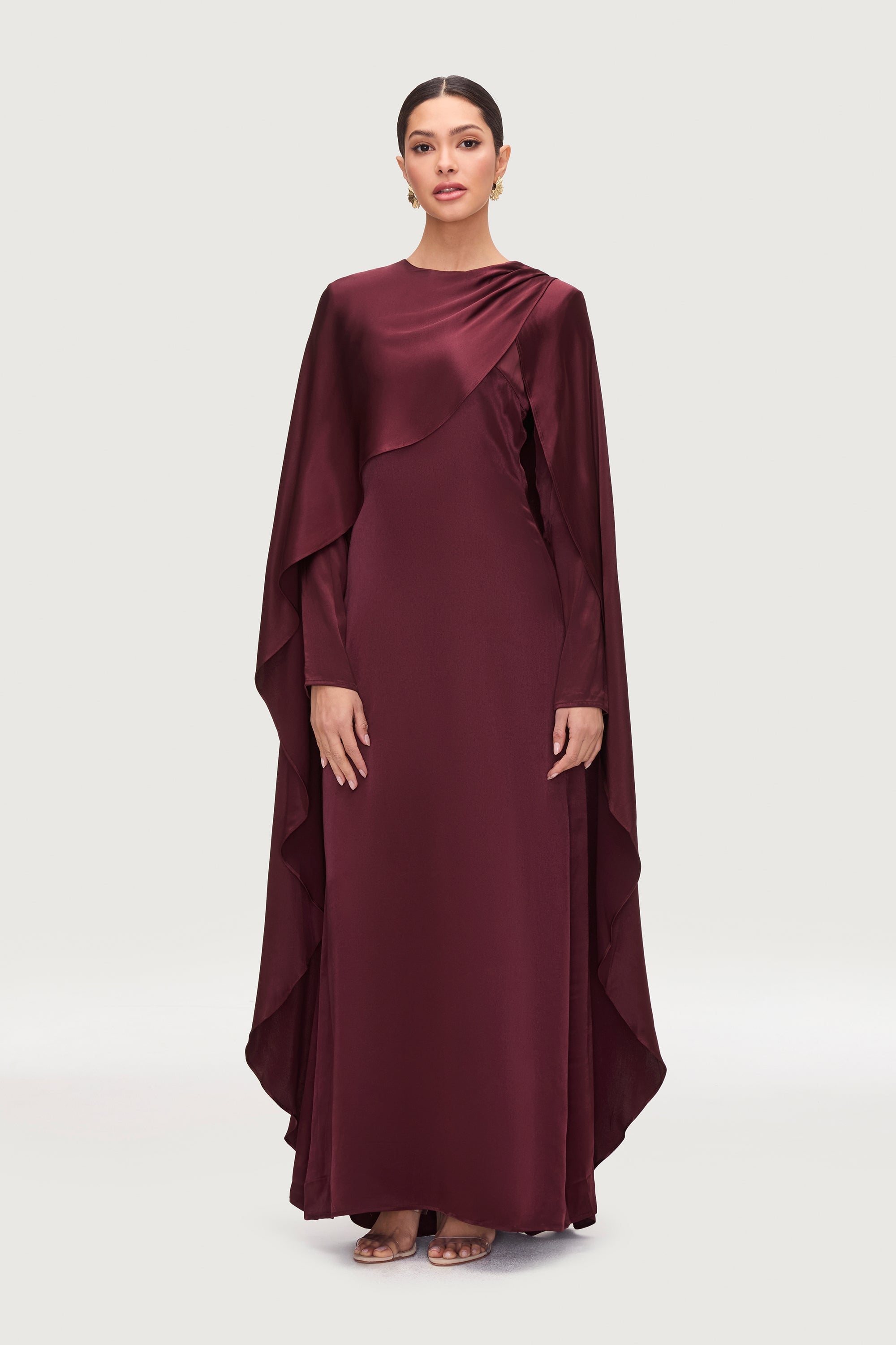 Raneem Silk Asymmetric Cape Dress - Karaz