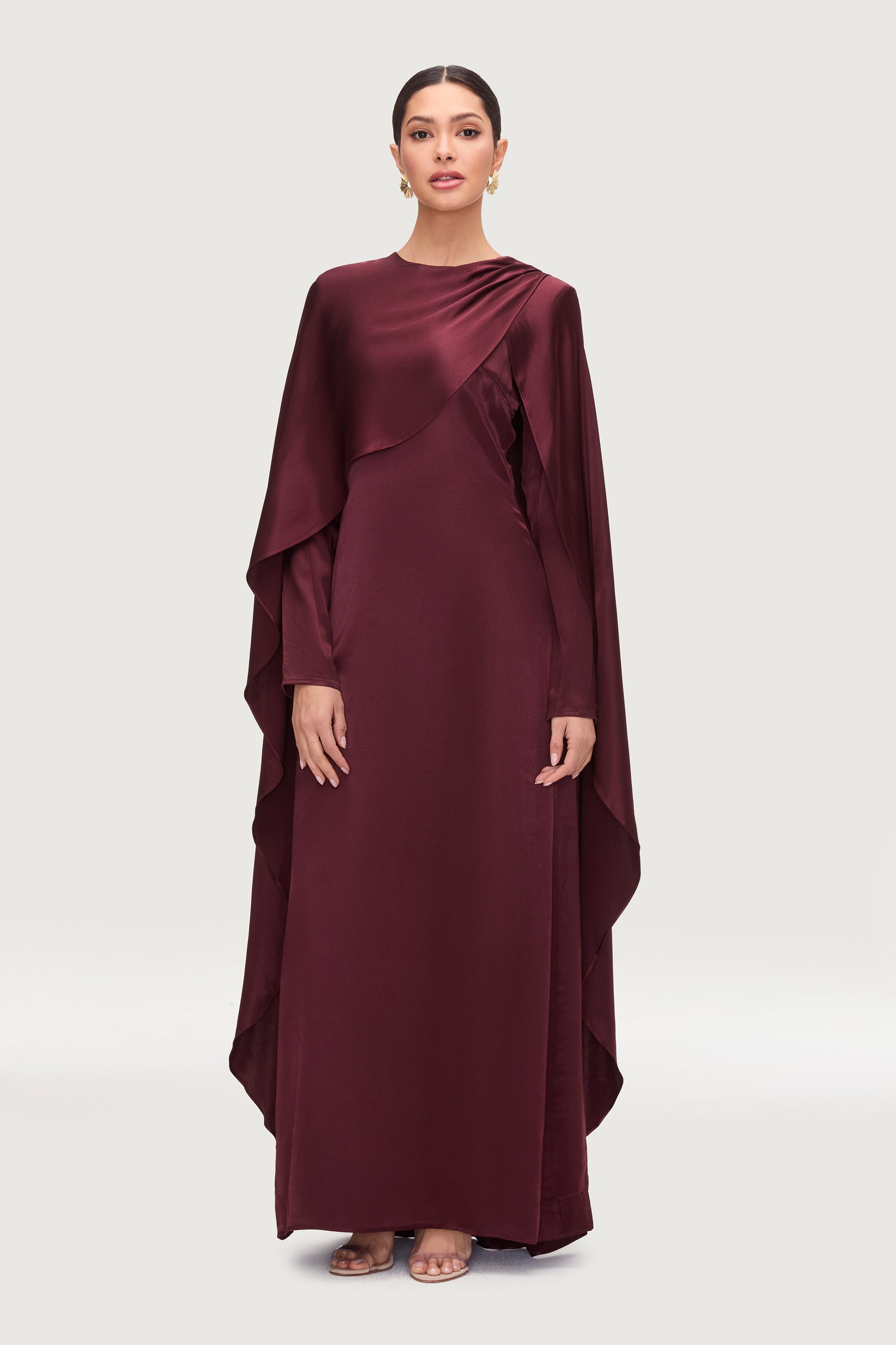 Raneem Silk Asymmetric Cape Dress - Karaz Dresses Veiled 