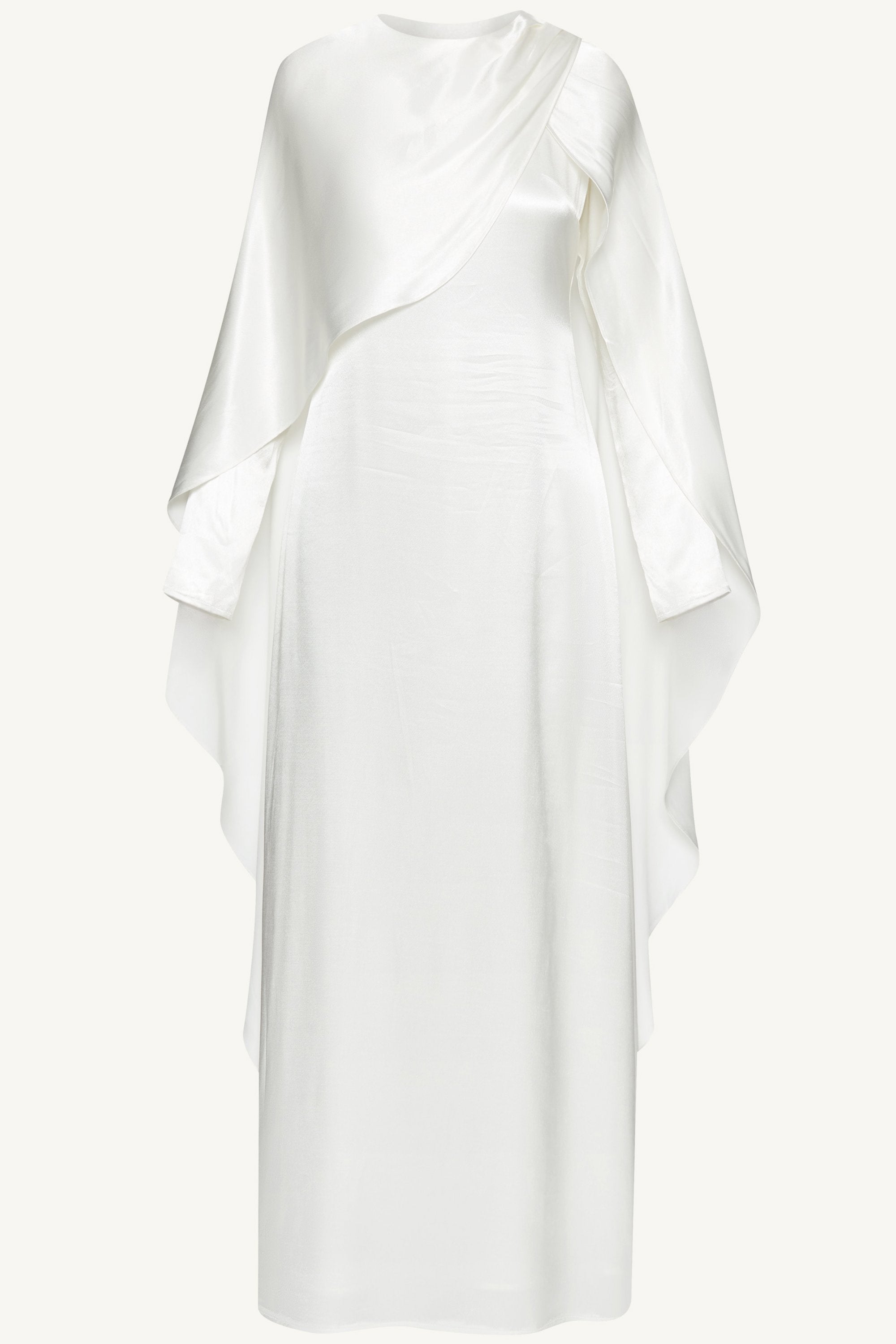 Raneem Sillk Asymmetric Cape Dress - White Dresses Veiled 