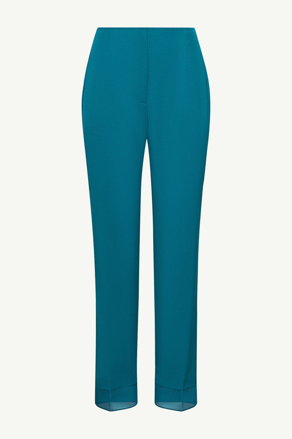 Rayan Organza Trim Trousers - Deep Lagoon Clothing Veiled 