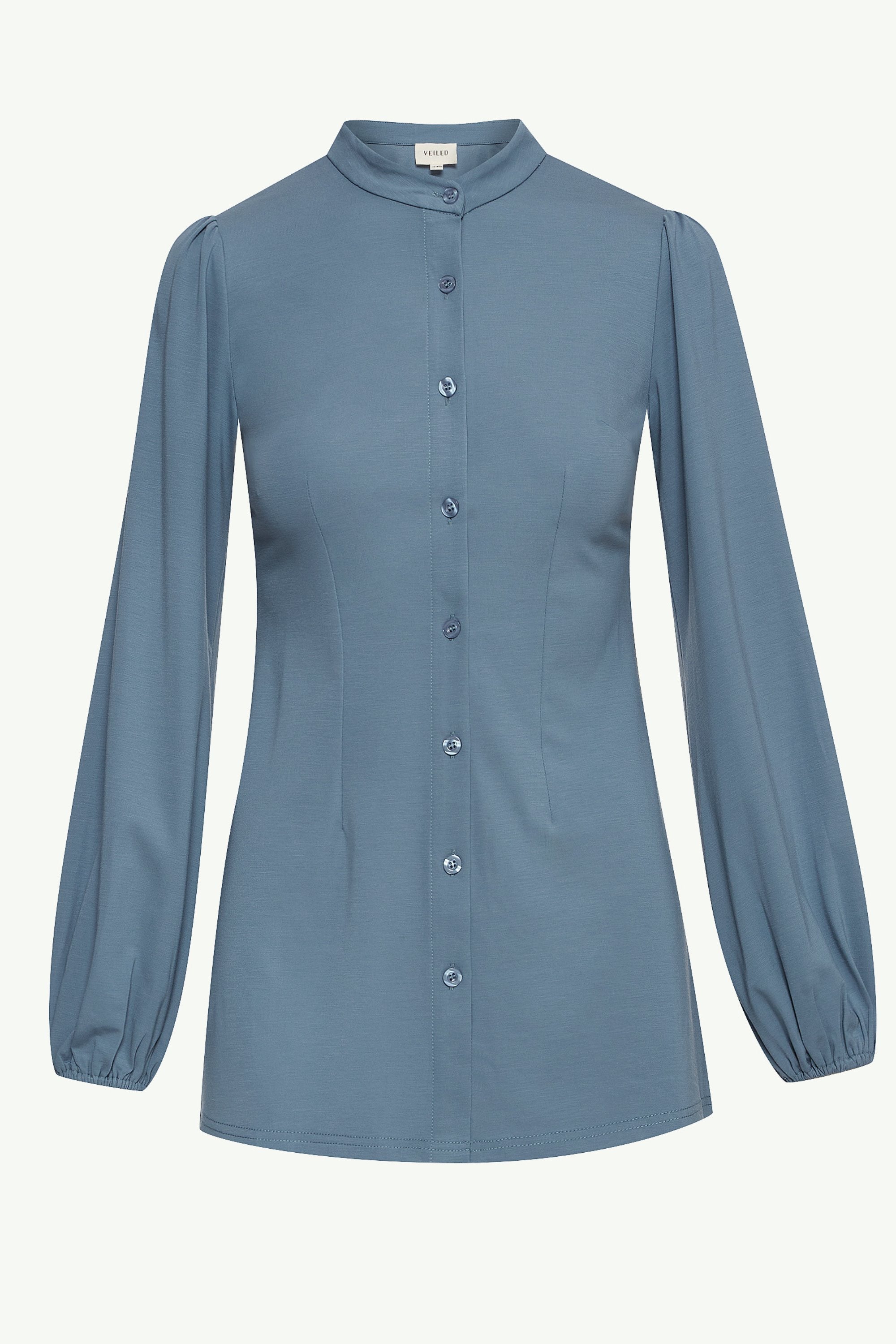 Rayana Jersey Button Down Top - Denim Blue Clothing Veiled 